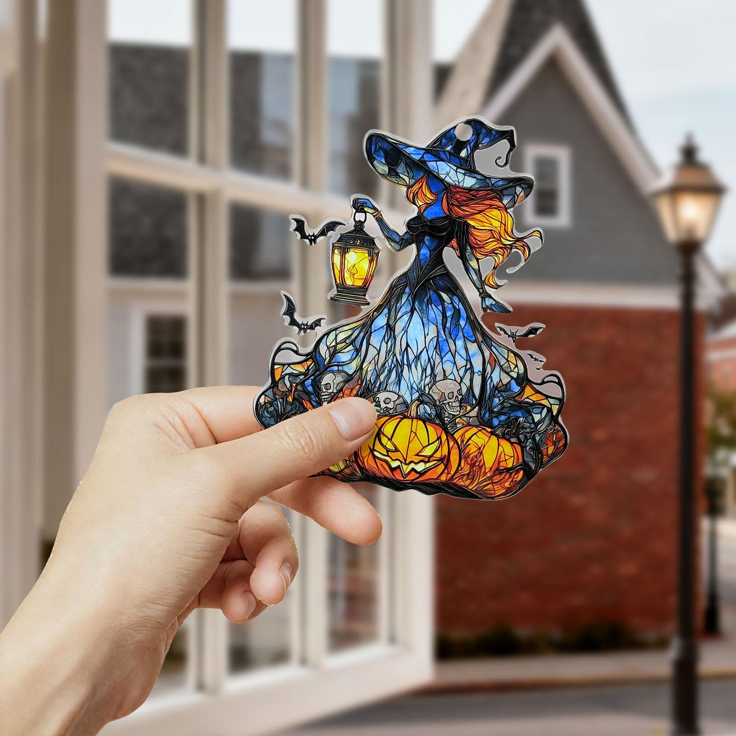 Halloween Witch Ornament Acrylic Suncatcher Window Hanging Wall Decor for Indoor Outdoor Doors Home
