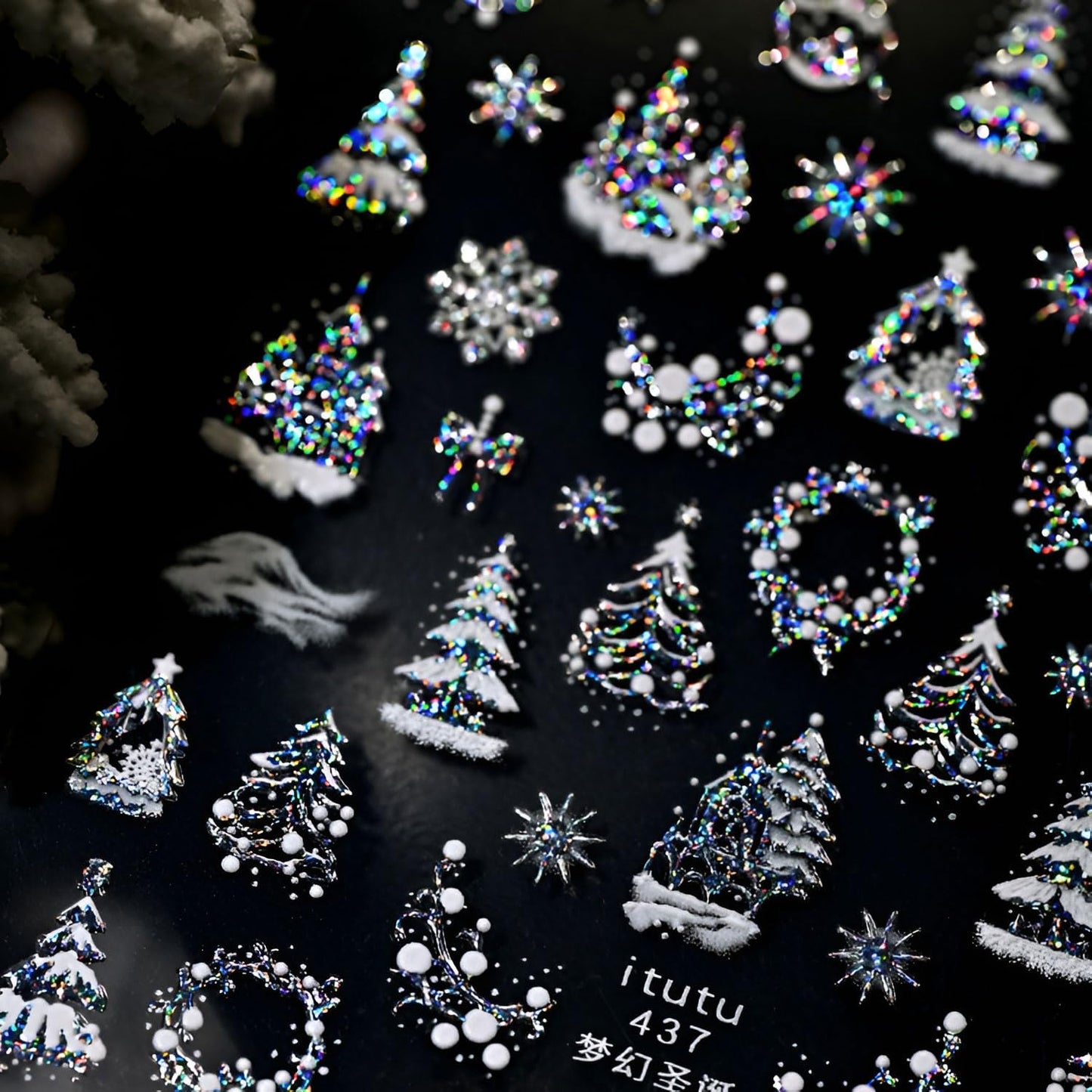 Christmas Nail Art Stickers 5D Embossed Snowflake Nail Stickers Xmas Tree Design Nail Decals Aurora Silver Nail Art Supplies for Women Acrylic DIY Nail Decorations