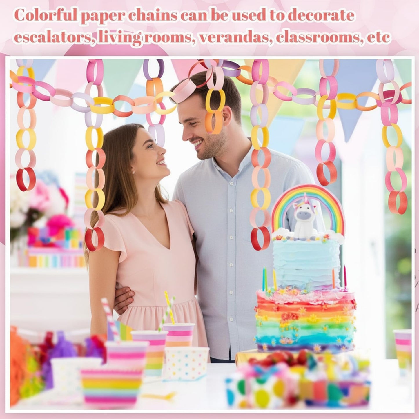 Lincia 1000 Sheet Paper Chain Garland Strips 1x8 Inch with Double Sided Tape, DIY Construction Paper Chains for Birthday Wedding Holiday Party Decorations, Crafts Supplies (Valentine)