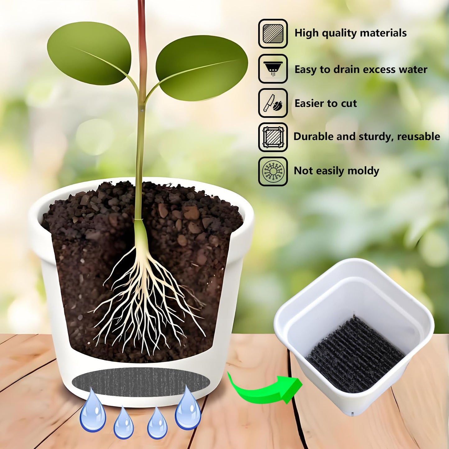 YENXIKU 6-Pack Flexible Plant Pot Mat - Planter Water Liners for Inside of Potted Plants, Easy-to-Cut Soil Protection & Aeration Mat (6.3 inch)