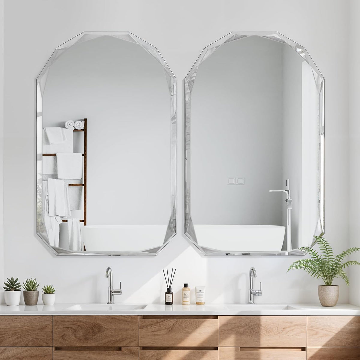 Bathroom Mirror for Wall, 30" x 48" Arched Mirror, Bathroom Vanity Mirror, Beveled Edge Frameless Wall Mount Vanity Mirrors, Wall Mirrors Decorative, Irregular Beveled Edge Mirror