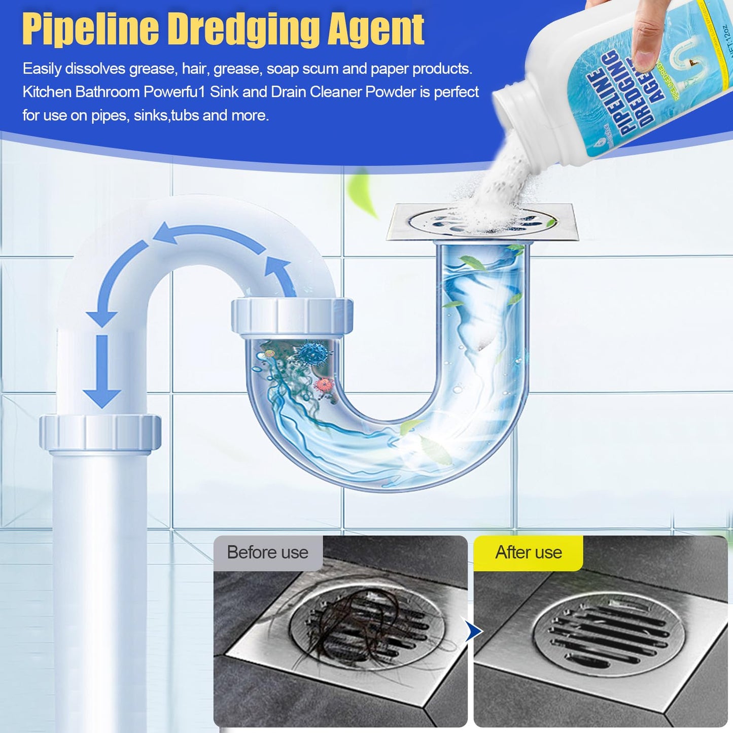 Pipeline Dredging Agent, Drain Clog Remover, Powerful Sink Drain Cleaner for Bathroom and Kitchen Sink Pipe Unclog (2PCS)