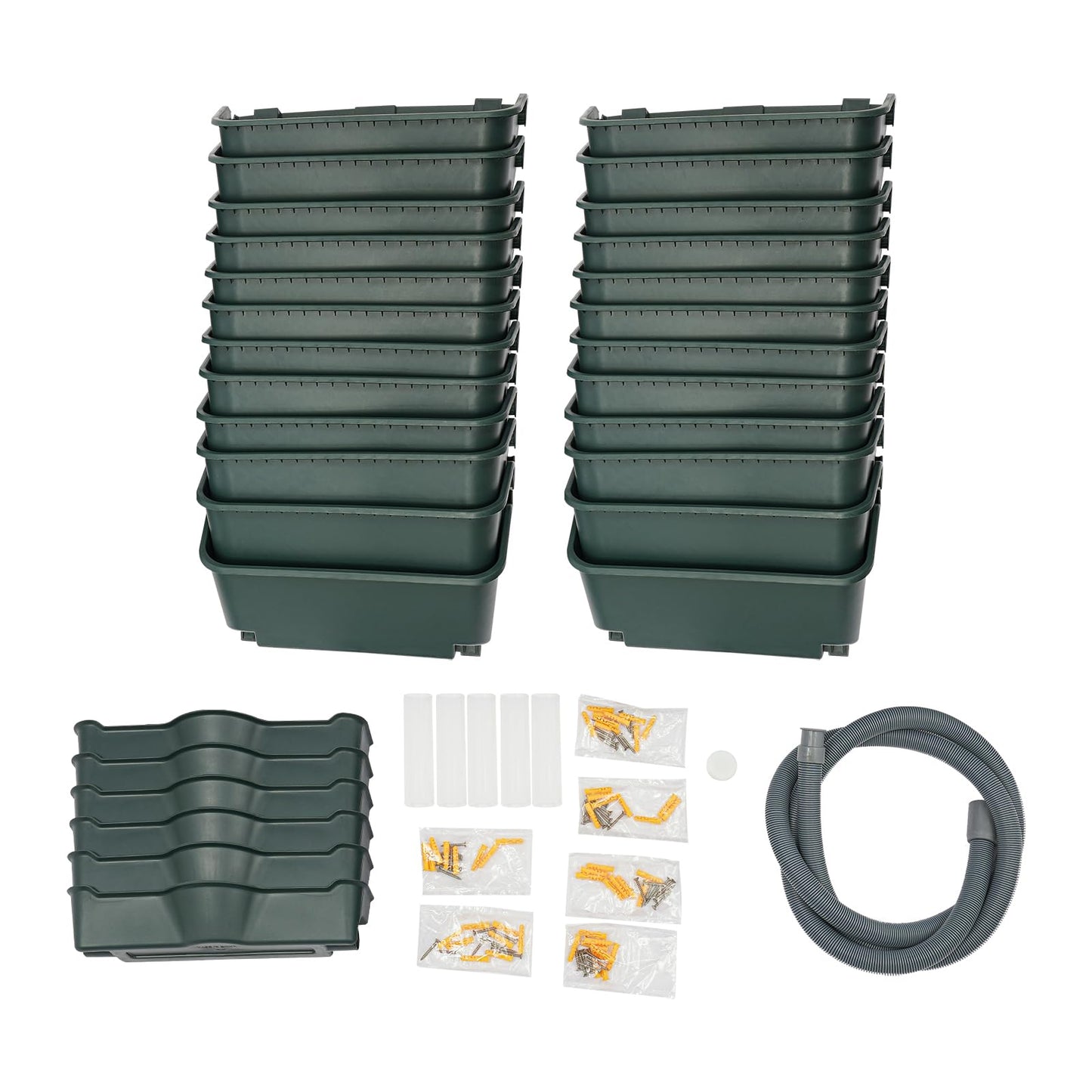 Liffshsy Hanging Vertical Wall Planter, Stackable Wall-Mounted Planter Indoor Outdoor with 6 Drainage Pot 18 Plastic Pot 6.56ft Drainage Pipe Vegetable Hanging Pocket Holder Flowerpot(Army Green 24)