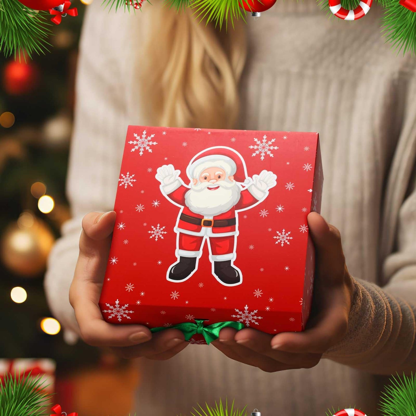 Eersida 24 Pack Christmas Gift Boxes with Lids Bulk 8 x 8 x 4 inches Gift Boxes for Christmas Presents with Bow Xmas Decorative Large Presents Boxes Empty Gift Boxes for Xmas Holiday, 12 Design
