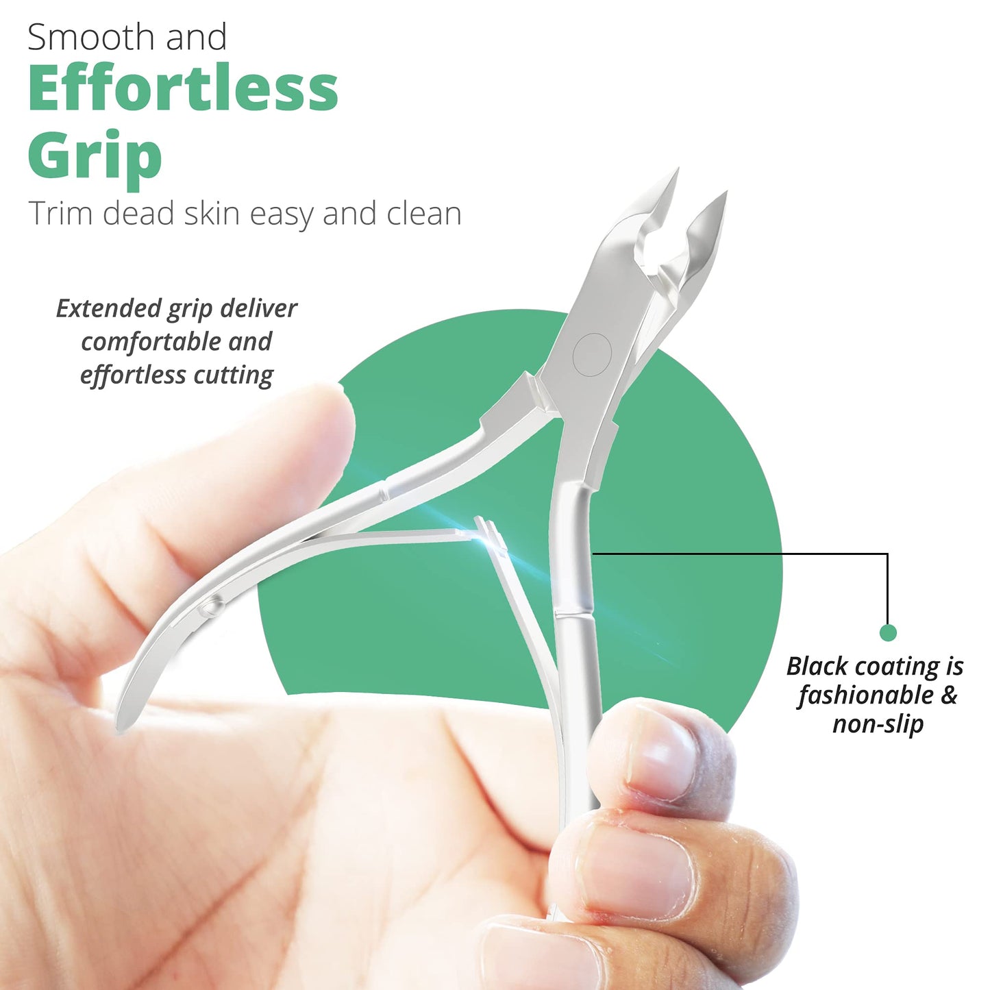 Cuticle Trimmer with Pusher & Nipper with Non-Slip Grip Handle Professional Stainless Steel Cuticle Cutter Sharp Blades Double Spring Cuticle Nippers for Nail Care Pedicure Manicure Nail Tools (Silver