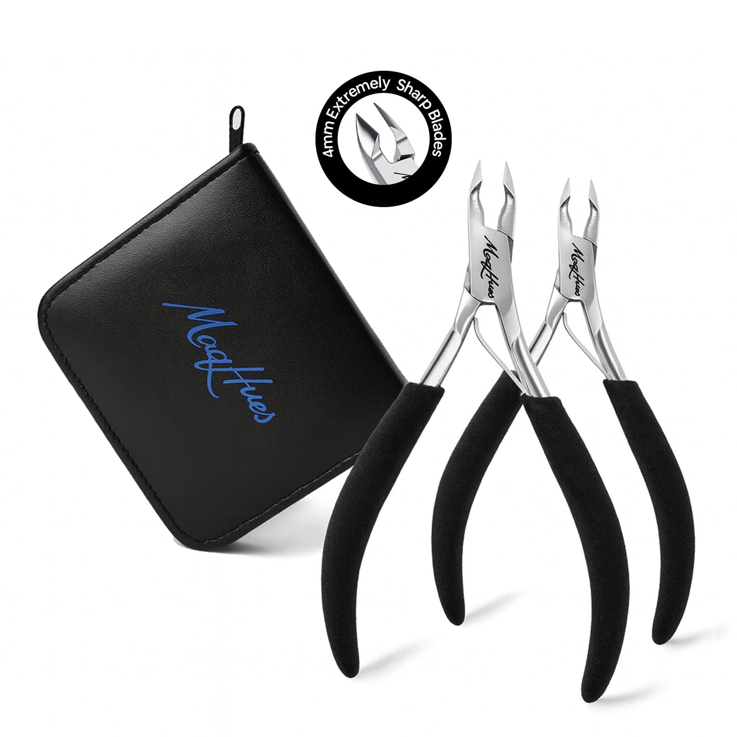 Professional Cuticle Nippers/Cuticle Trimmers 2 Pack, Sharp Precise 4mm Half Jaws, Non-Slip Comfort Grips, In Travel Leather Case, Cuticle Cutter/Cuticle Clippers Stainless Steel for Manicure Pedicure