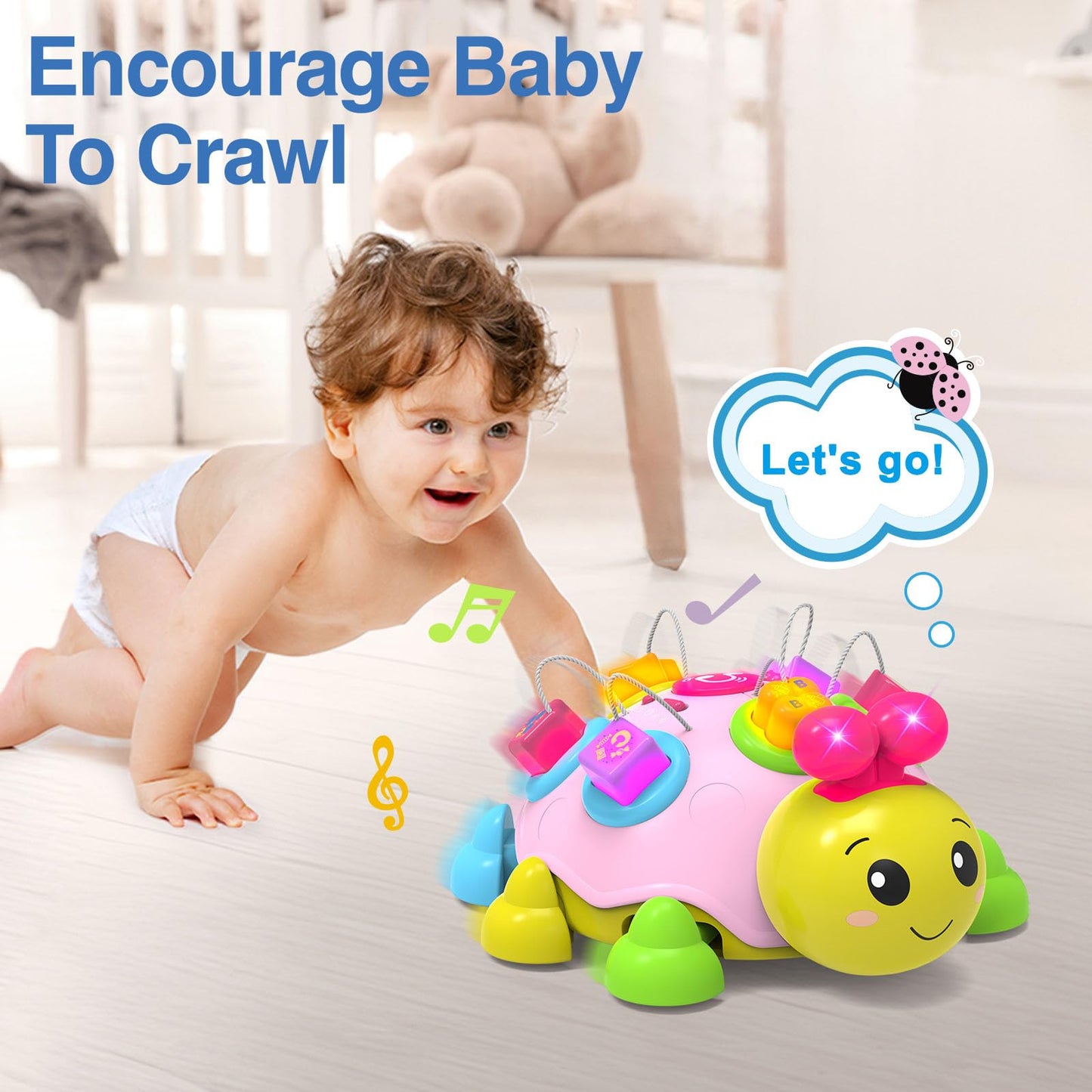 Holaxander Baby Gift Set for 0-6-12+ Months (1 * Baby Ladybug Musical Toy & 1 * Musical Plush Dinosaur Toy)