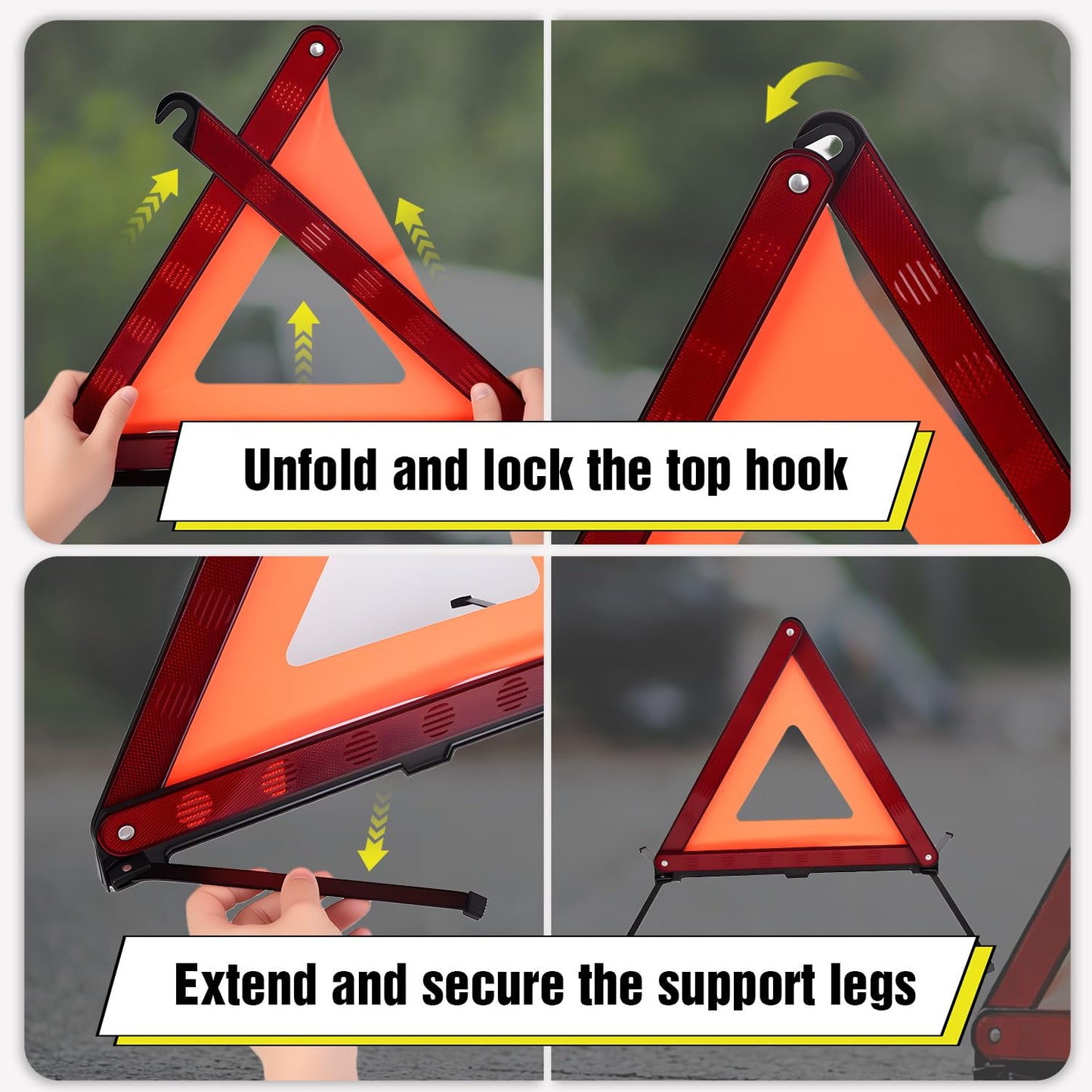 XOOL Emergency Warning Triangle Kit – Roadside Safety Kit with Reflective Warning Triangles, High-Visibility Safety Vests, Storage Bag & Gloves for Car Breakdowns & Emergencies