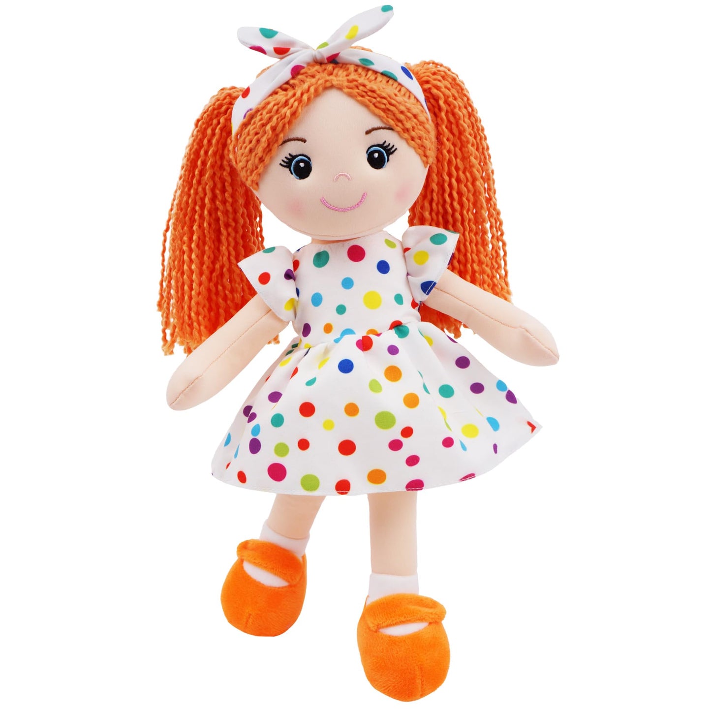 June Garden 14" Snuggle Cuties Bella - Soft Cuddly Plush Doll Gift for Girls - Huggable Rag Doll - Orange M