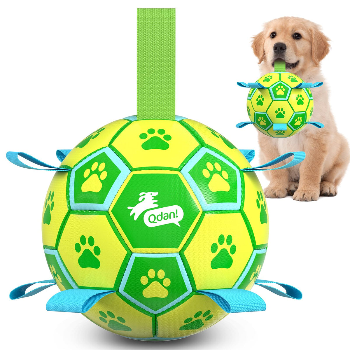 QDAN Dog Toys Balls with Bell Inside, Squeaky Dog Balls for Tug of War, Puppy Birthday Gifts, Dog Water Toys, Ball for Small Dogs(Black Green, 5 inch)