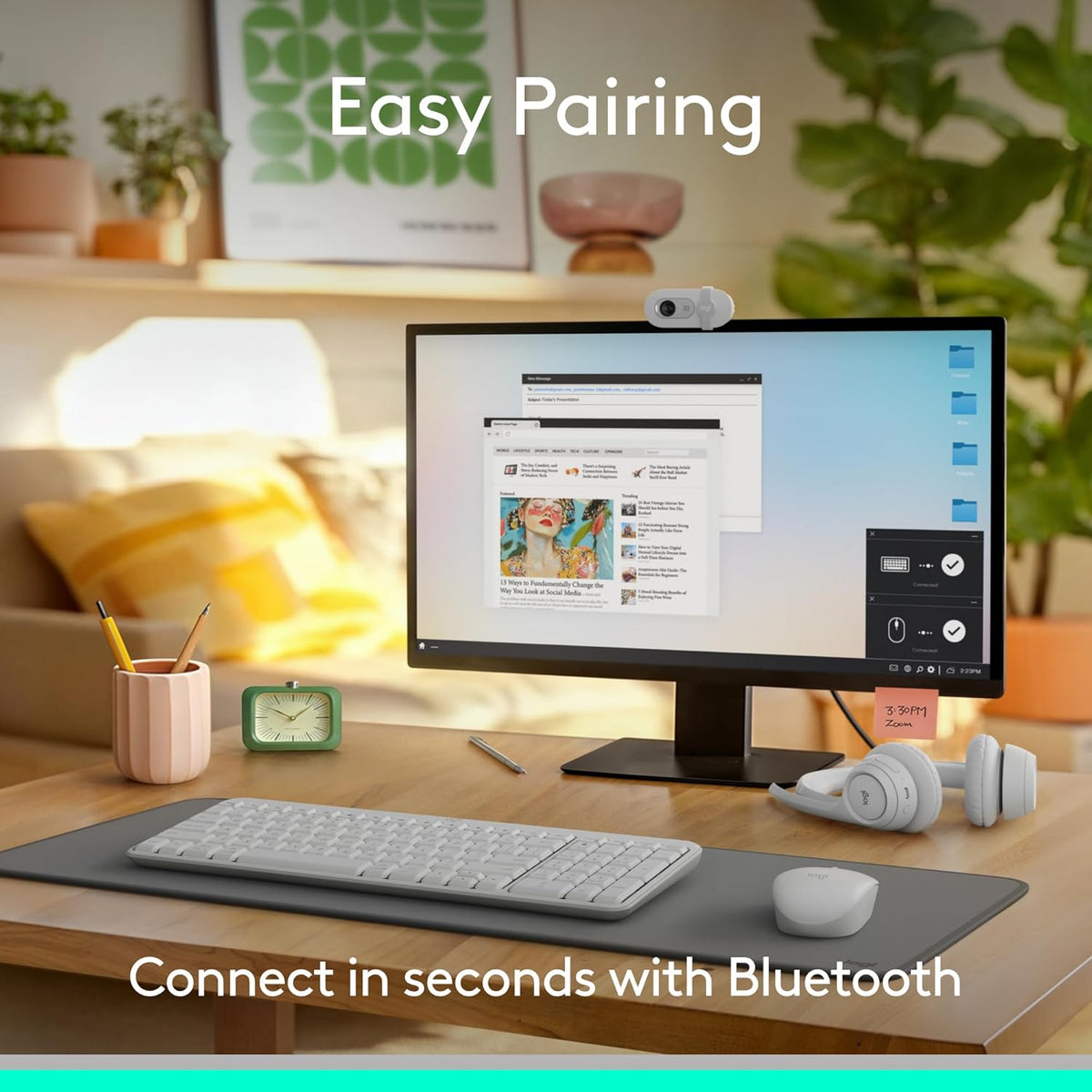 Logitech MK250 Bluetooth Wireless Mouse and Keyboard Combo: Fast & Easy Connectivity, Compact Wireless Keyboard, Ambidextrous Mouse, Durable Build - Windows/MacOS - White