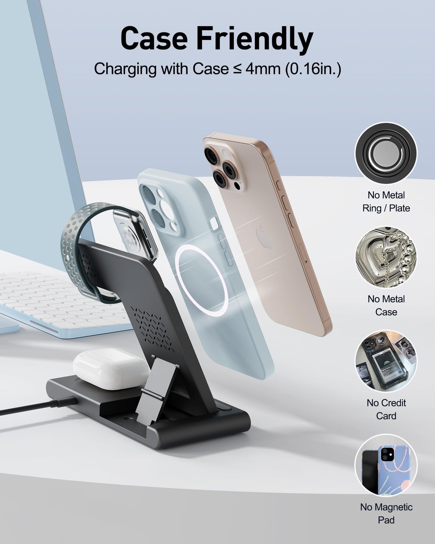 RYND 2026 Travel Portable Wireless Fast Charger for Apple & Android Charging Station,3 in 1 Charging for iPhone17 16 15 14 13 12,Apple Watch Series & Air pods 4 3 2 Pro,Samsung Galaxy