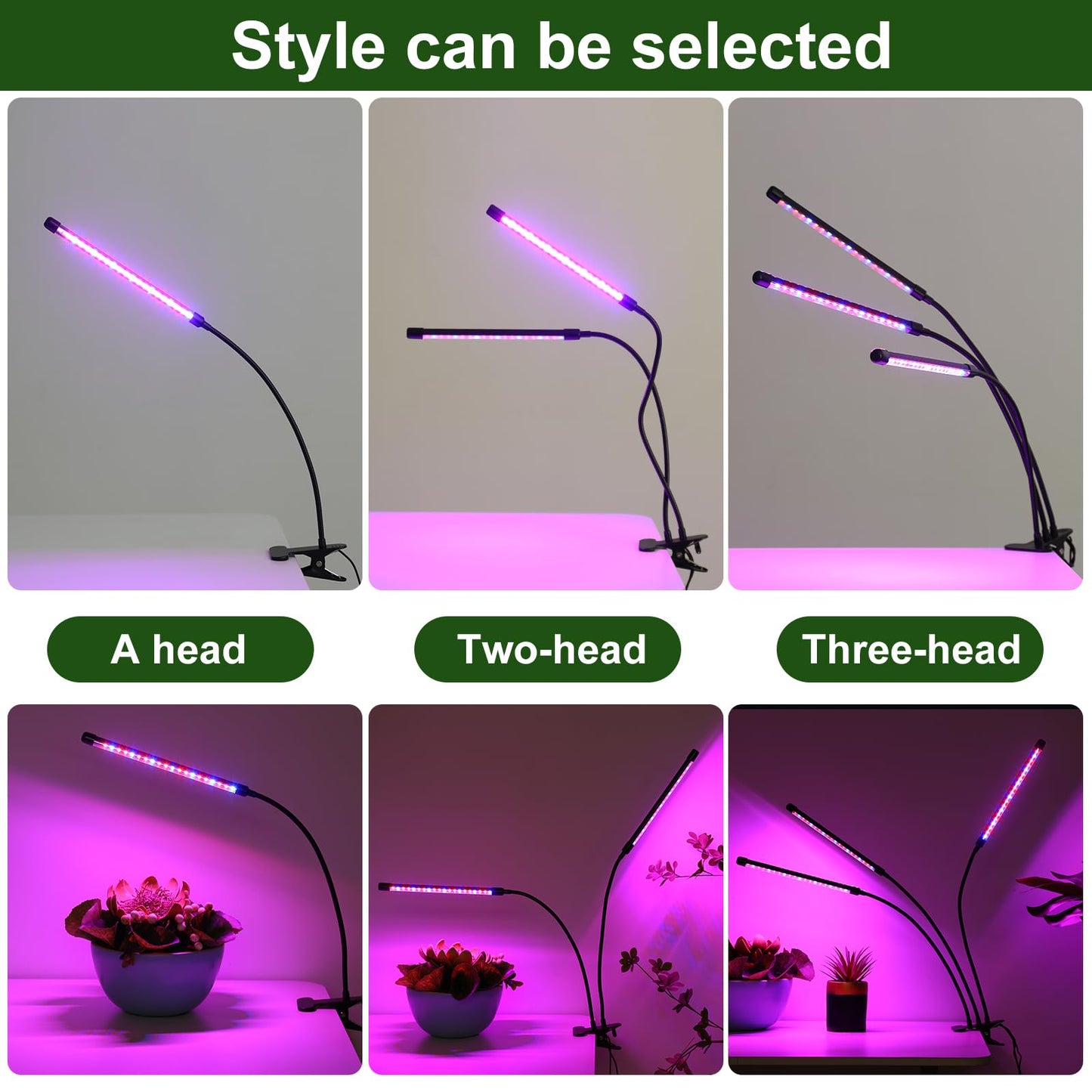 BS&S LED Grow Light,6000K Full Spectrum Clip Plant Growing Lamp with White Red LEDs for Indoor Plants,5-Level Dimmable,Auto On Off Timing 4 8 12Hrs (USB/20W)
