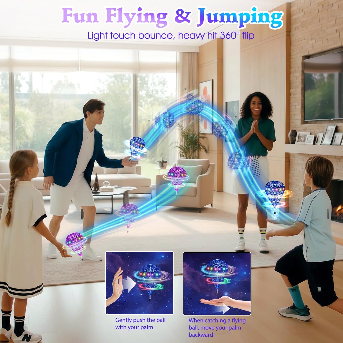 TrysGame Bouncing Fly Ball, Magic Hover Spinner with Dazzling Lights, Floating Cosmic Globe Party Toy, Christmas Birthday Gift for 6 7 8 9 10+ Year Old Boys Girls (Blue)