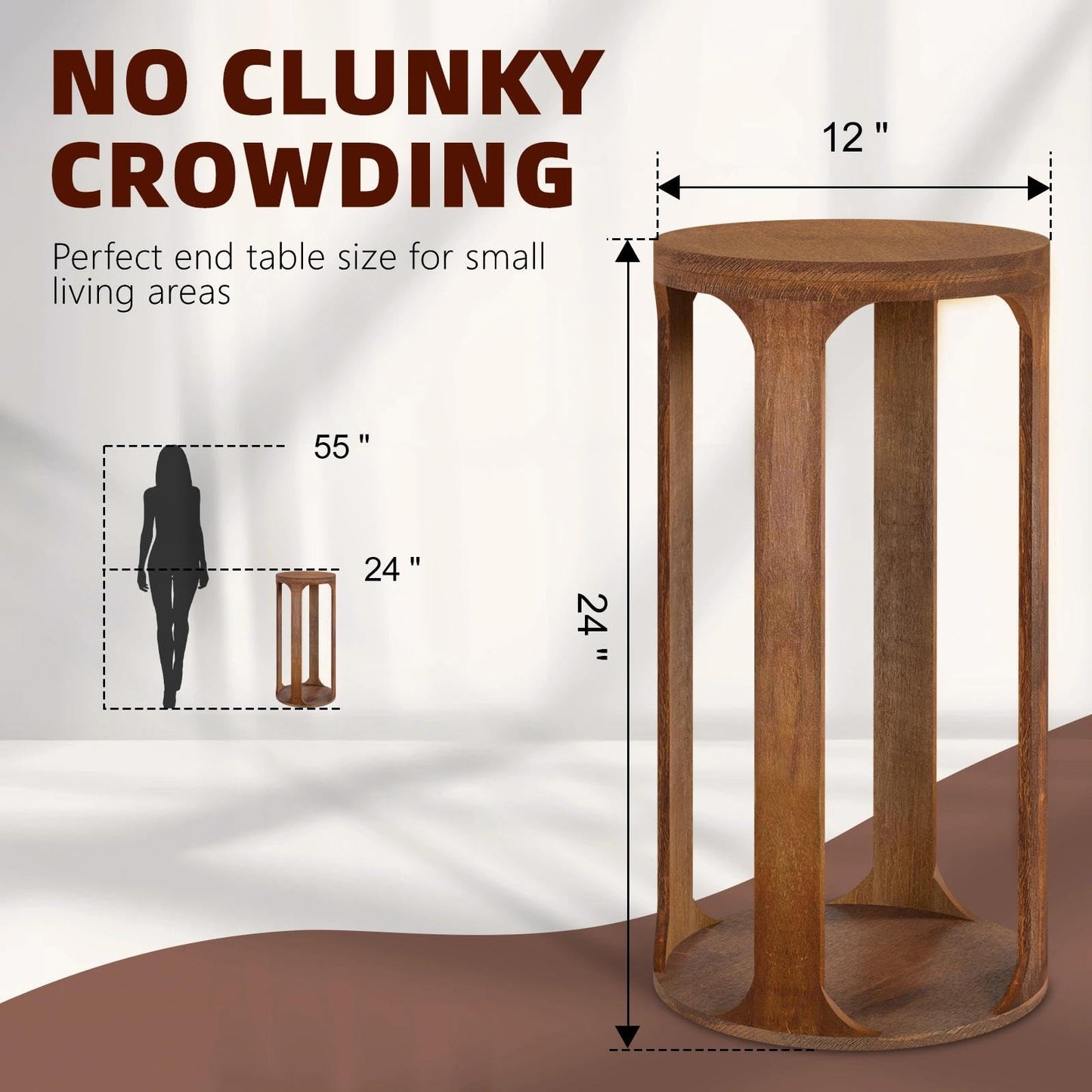 GIFTTROVE Wooden Drink Table, Pedestal Round End Table, Walnut Brown Nightstand Accent Tables, Small Side Tables for Living Room Plant Stand, Bedroom, 12" x 24"