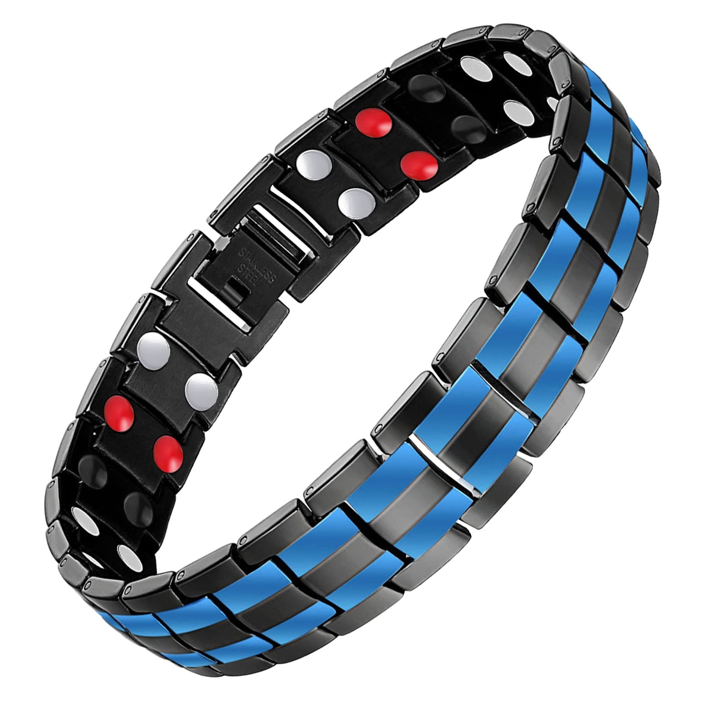 Feraco Mens Magnetic Therapy Bracelets Titanium Steel Bracelet with Double Row 4 Elements Magnets,Men's Jewelry for Anniversary Father's Day