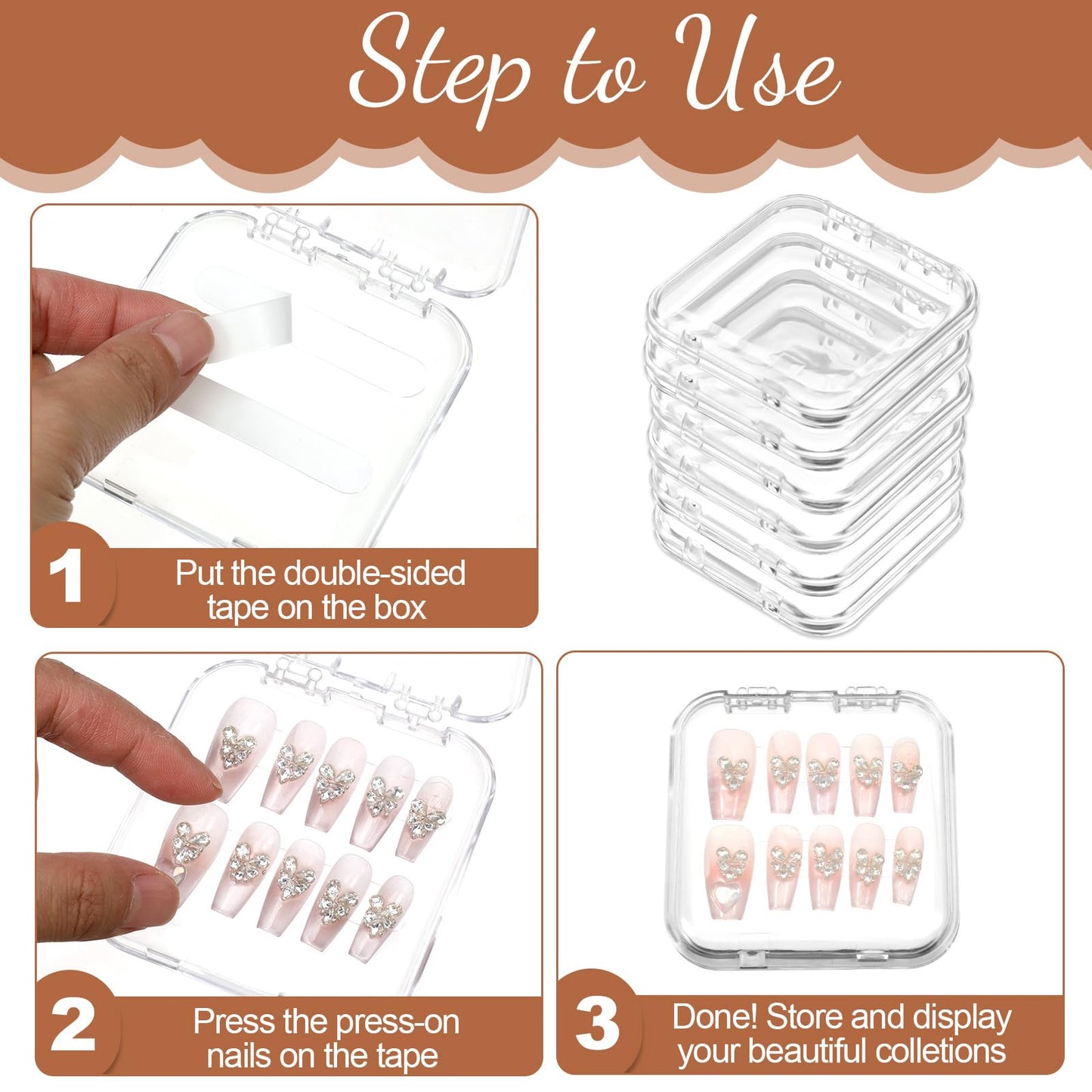 Yuanan 20pcs Press on Nail Storage Box with 90 Pcs Adhesive Double Sided Tape Nail Packaging for Press Ons Presses on Nails Container for Fake Nailes Storage Case Nails Display Art Business