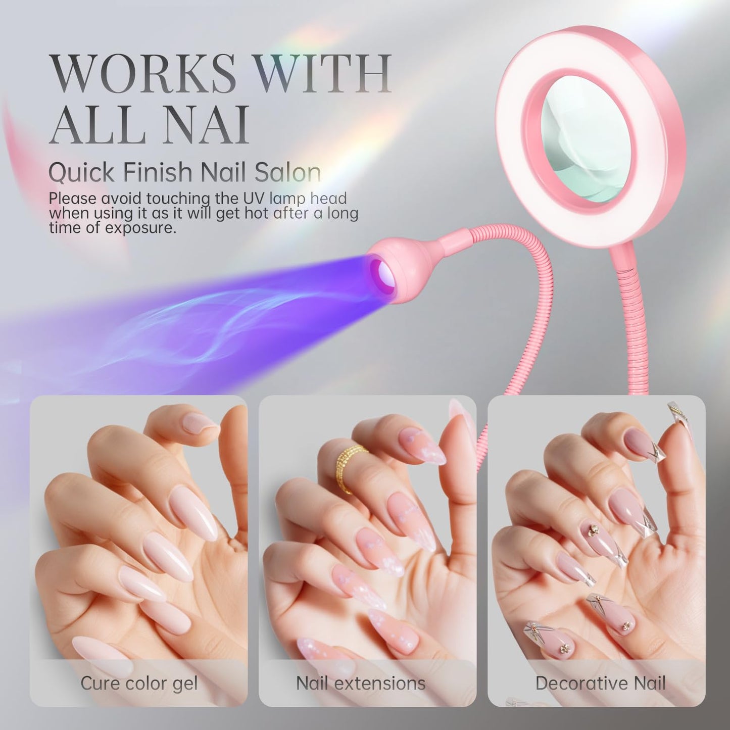 krofaue UV Nail Lamp - 6X Magnifier Professional Nail Dryer, 4 Brightness Levels Adjustable UV Light for Gel Nails for Home DIY Manicure