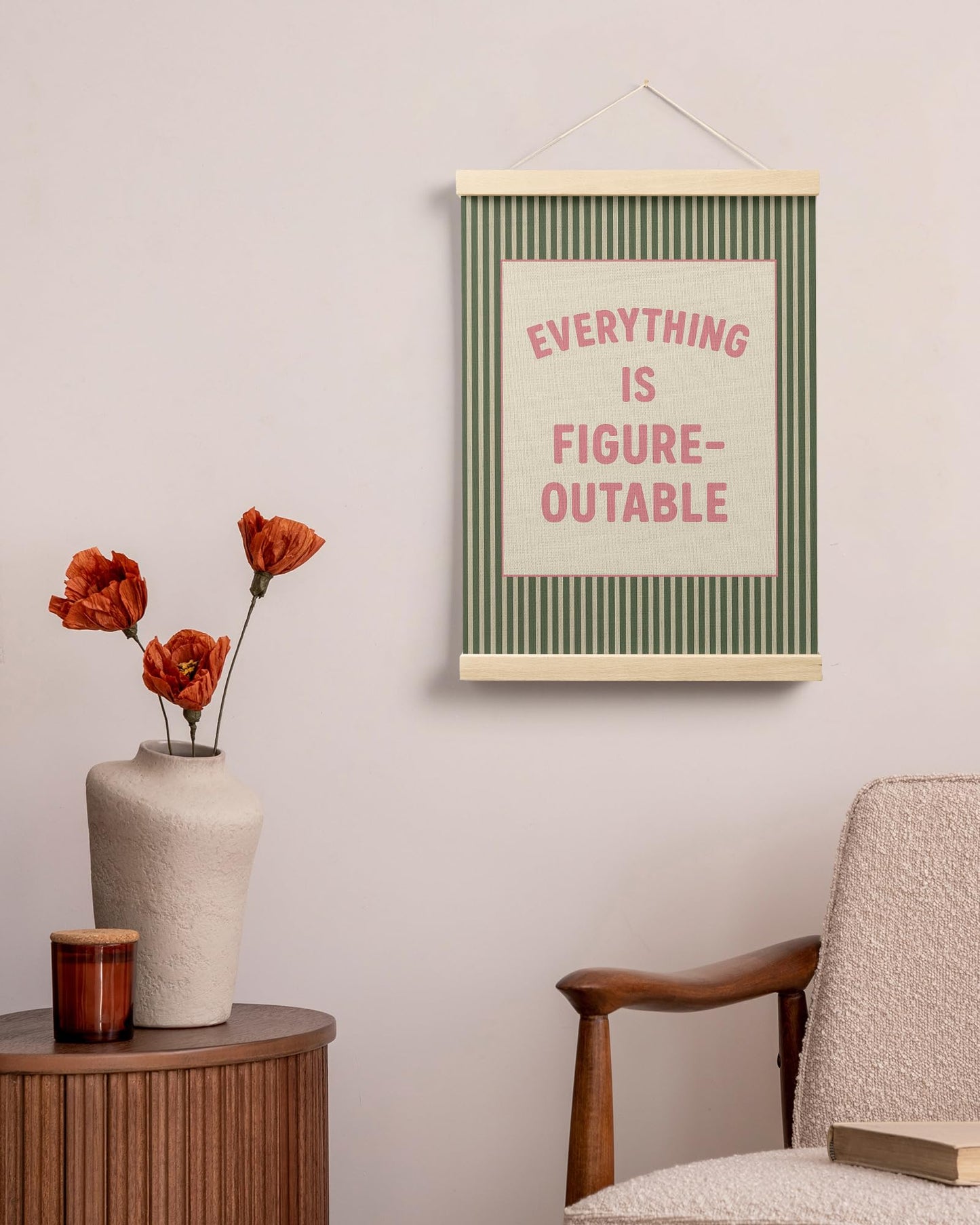 FGFK Everything Is Figureoutable Positive Affirmations Wall Art Poster Hanger Frame, Retro Pink and Green Inspirational Canvas Prints Framed Wall Decor for Office Classroom Home Bedroom, 12x16 Inch