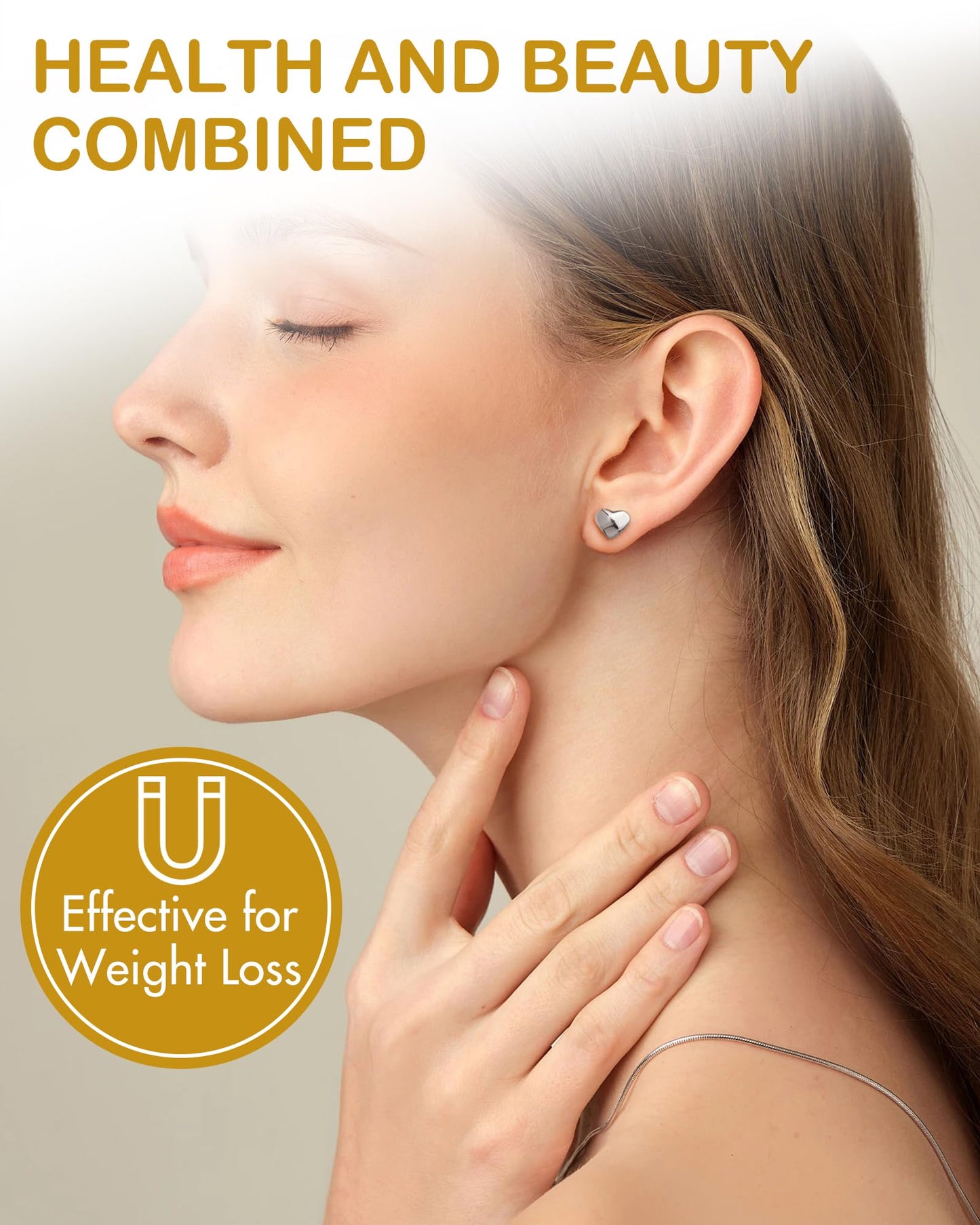 Feraco Magnetic Earrings for Women, Stud Earrings, Ear Curex with Strong Germanium Magnet, Dainty Heart Shape (Rose Gold & Silver)