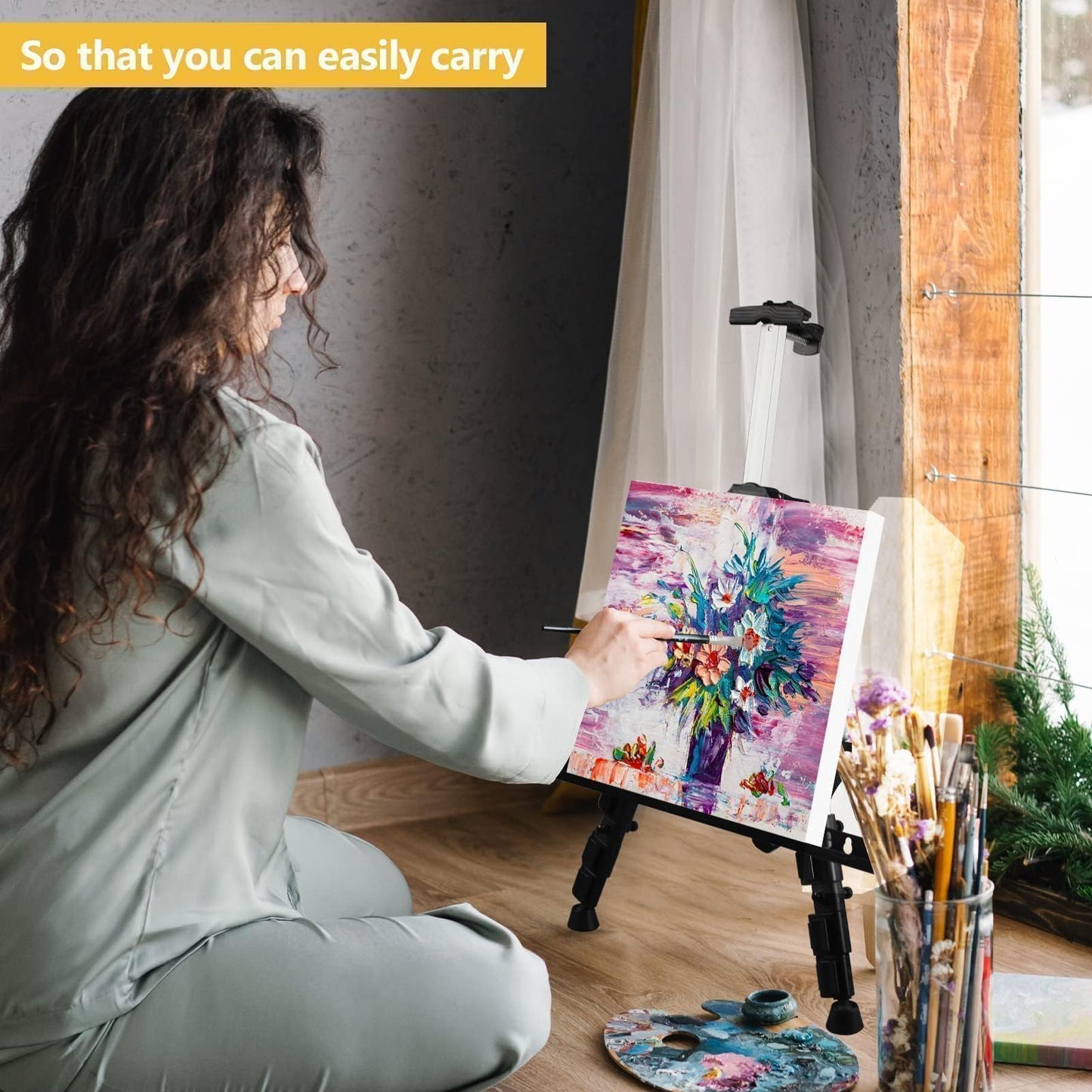 Art Easel Stand for Painting and Sign - RRFTOK 17 to 66 Inch Adjustable Aluminum Tripod Easels for Display, Portable Canvas and Poster Stand with Carry Bag for Beginners, Students and Classroom Use