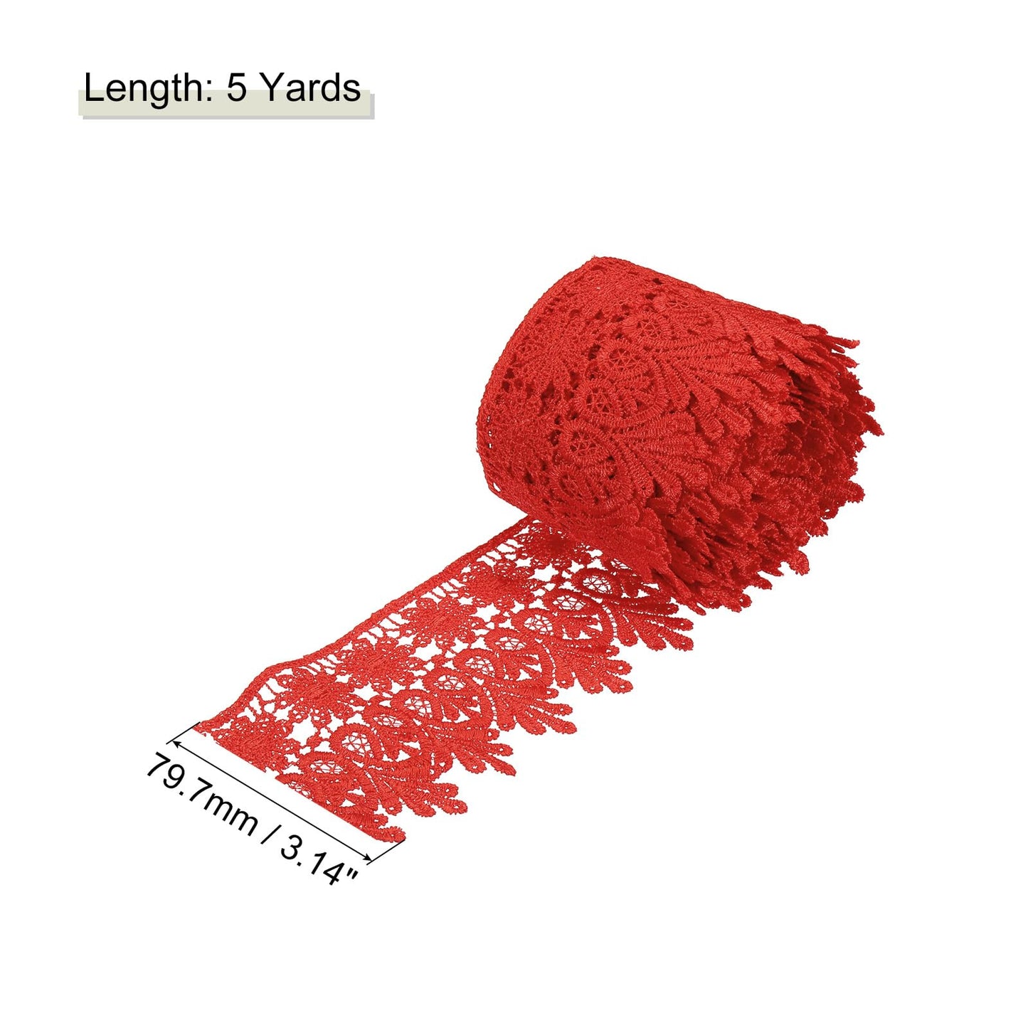 MECCANIXITY 3 Inch Wide 5 Yard Lace Ribbon Floral Pattern Red Embroidered Lace Trim Ribbon for Sewing Making, and DIY Crafts, Gift Wrapping, Wedding Decor