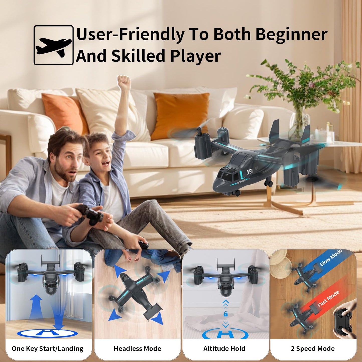 Helicopter Remote Control, LM19 Ospery Military RC Helicopter with Live Camera for Military Fans, Flying and Land Gliding Mode, One Key take Off/Landing, Remote Control Helicopter for Adults 14+
