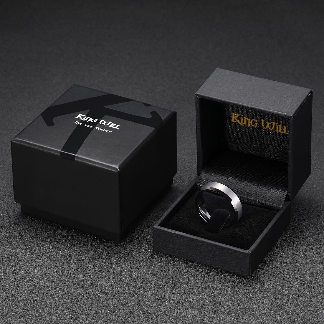 King Will 6mm Men's Gunmetal Gray Wedding Ring - Brushed Matte Surface, Beveled Polished Edge, Comfort Fit Size 8
