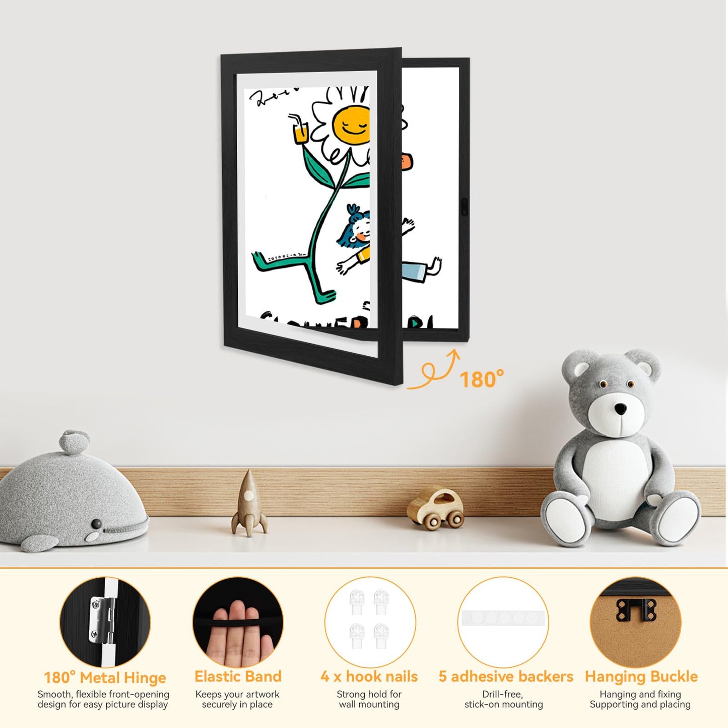 2-Pack Kids Artwork Frames 10x12.5 Front Opening Kids Art Frame for Wall Art work Picture Display Holds 50+ Pcs for Kids Drawings Changeable Frames for Kids' Artwork Storage and Display – Black