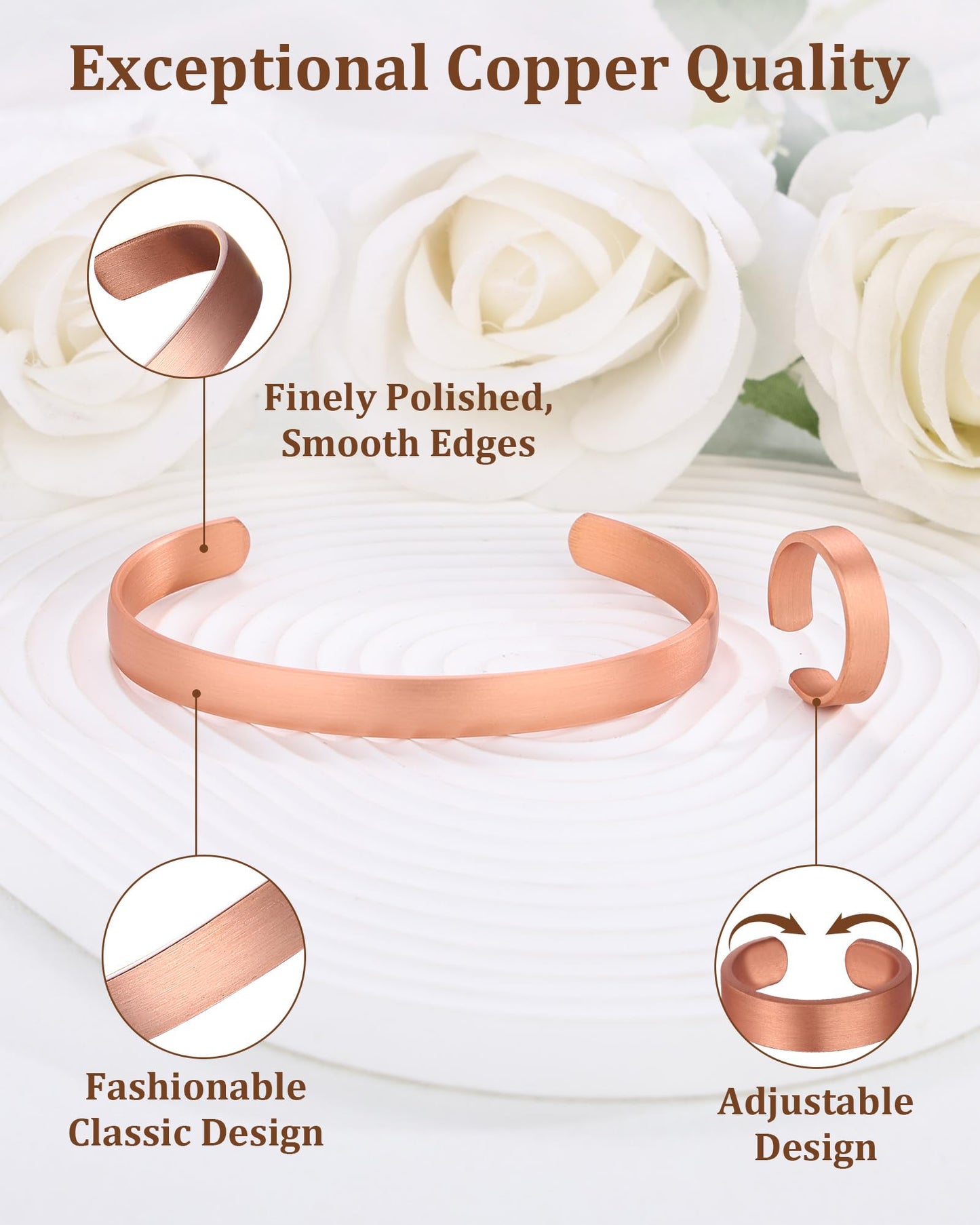 BioMag Pure Copper Bracelet & Ring for Women Men, 99.99% Solid Handmade Copper Cuff Bangle, Adjustable Jewelry Gift with Gift Box