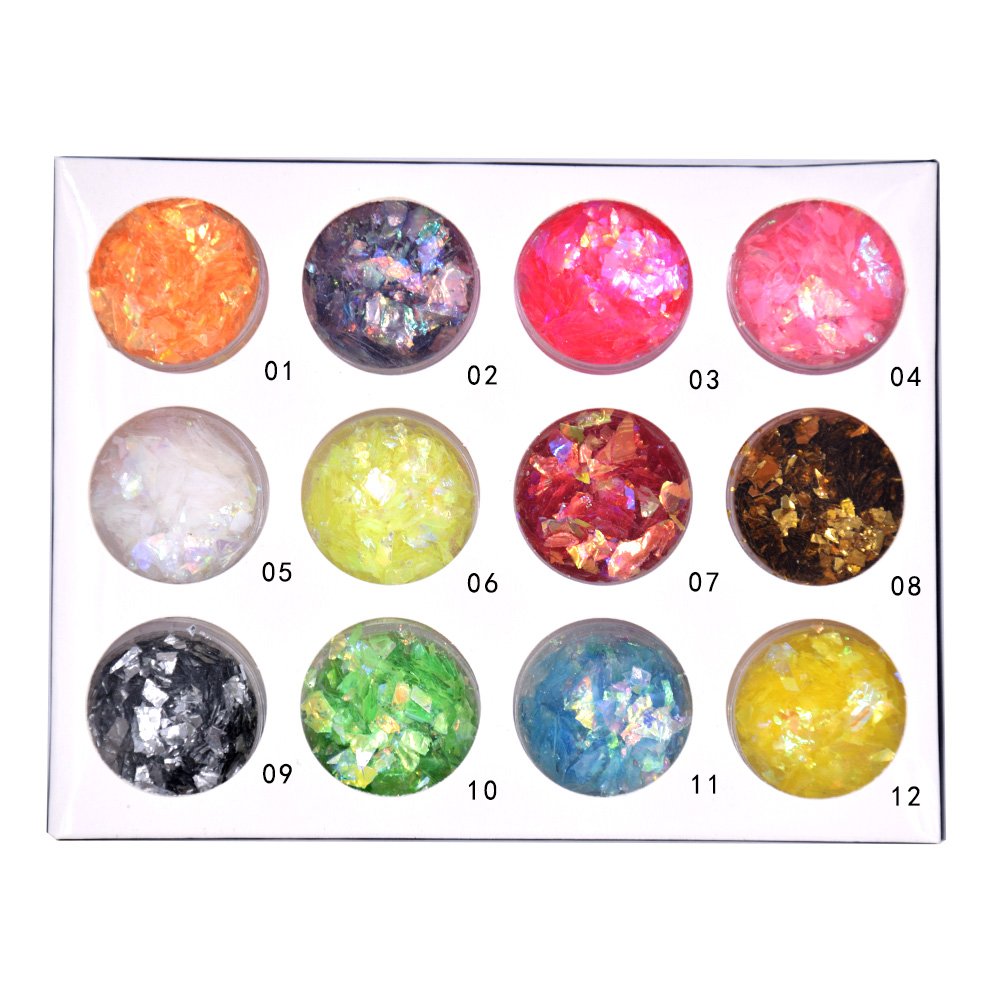 Yeslady Nail Glitters Mylar Slices Sequins Chunky Iridescent Flakes Round Mermaid Charms DIY Art Sticker Tips Decoration 24Boxes