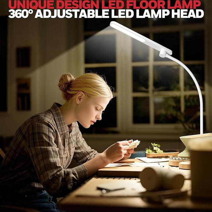Honeywell F4 Sunturalux LED Floor Lamp with Remote Control, CRI 97 Eye-Caring Stepless Dimmable Task Light, Flexible Gooseneck Reading Lamp for Living Room & Office