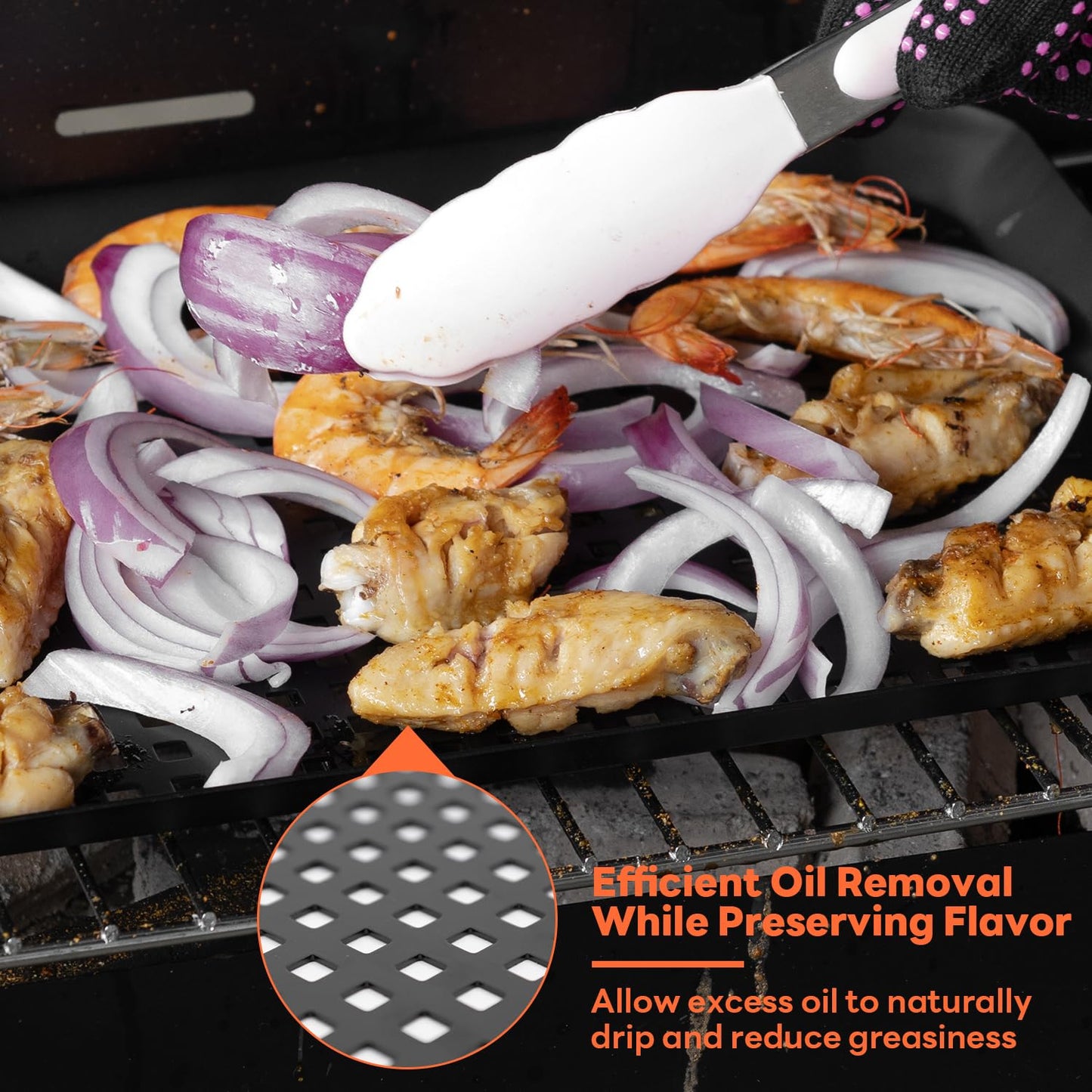 Ayiusedeza 2PCS Grill pan, BBQ Grill Topper for Outdoor Grill with Hole, Non-stick enamel coating, suitable for picnicking, camping, yard (2 pieces)