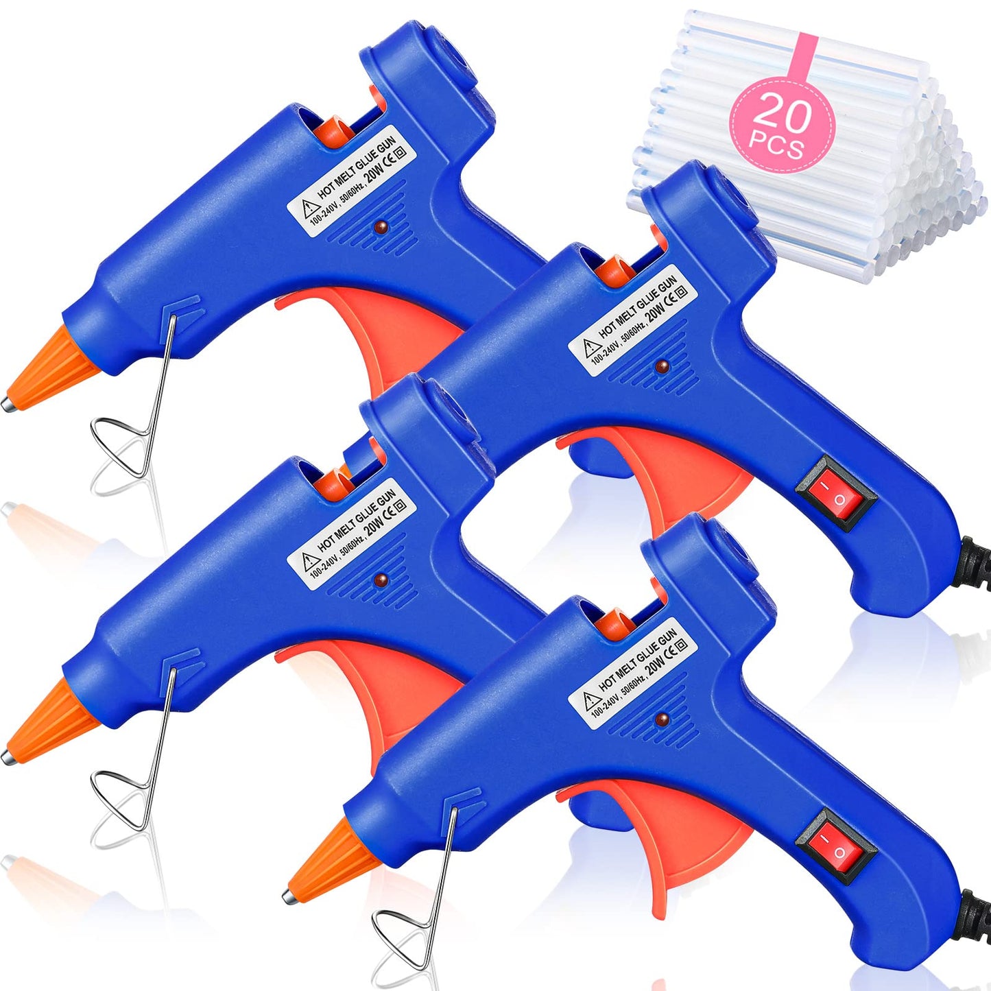Zhengmy 4 Pieces Mini Hot Glue Gun with Glue Sticks for Class Projects Small Hot Melt Gun for Kids Low Temp with Rubber Protector Craft for DIY Arts, Sealing, Home Repairs, 20 W