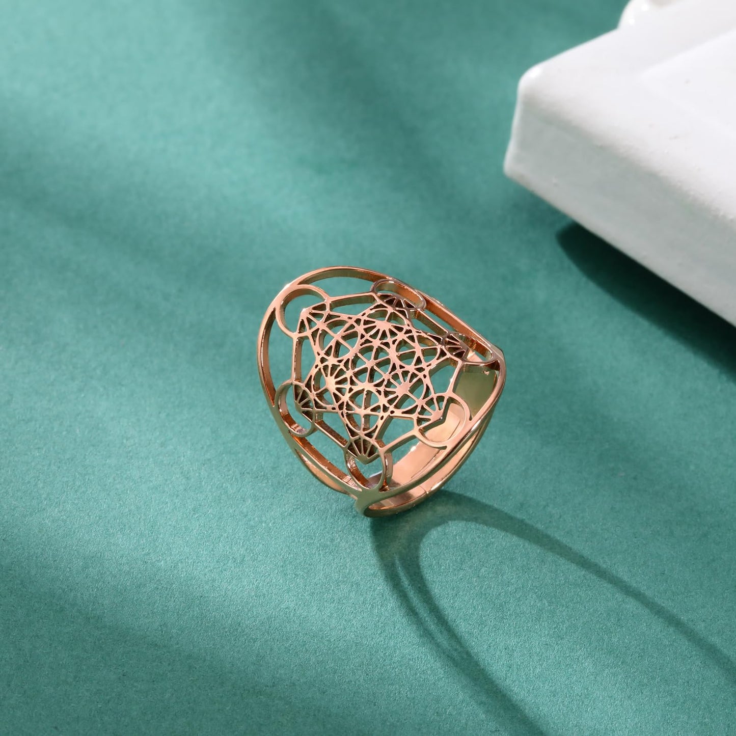 Amaxer Metatron's Cube Ring Archangel Metatron Protection Statement Hollowed Out Womens Stainless Steel Open Band Ring Jewelry