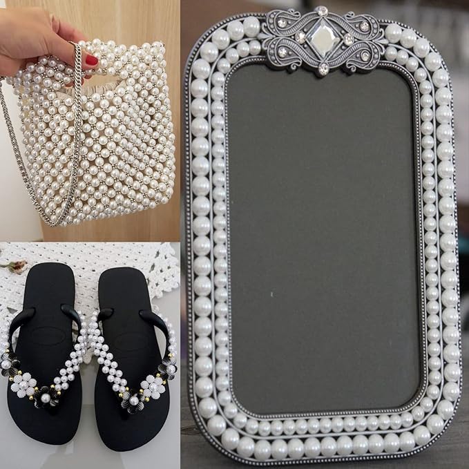 4000PCS Flatback Rhinestones and Half Round Pearls Kit #10, Multi Size Glass Clear & AB Crystals, Plastic Flat Back White Dome Bead with Pickup Pencil and Tweezer for Nail Art