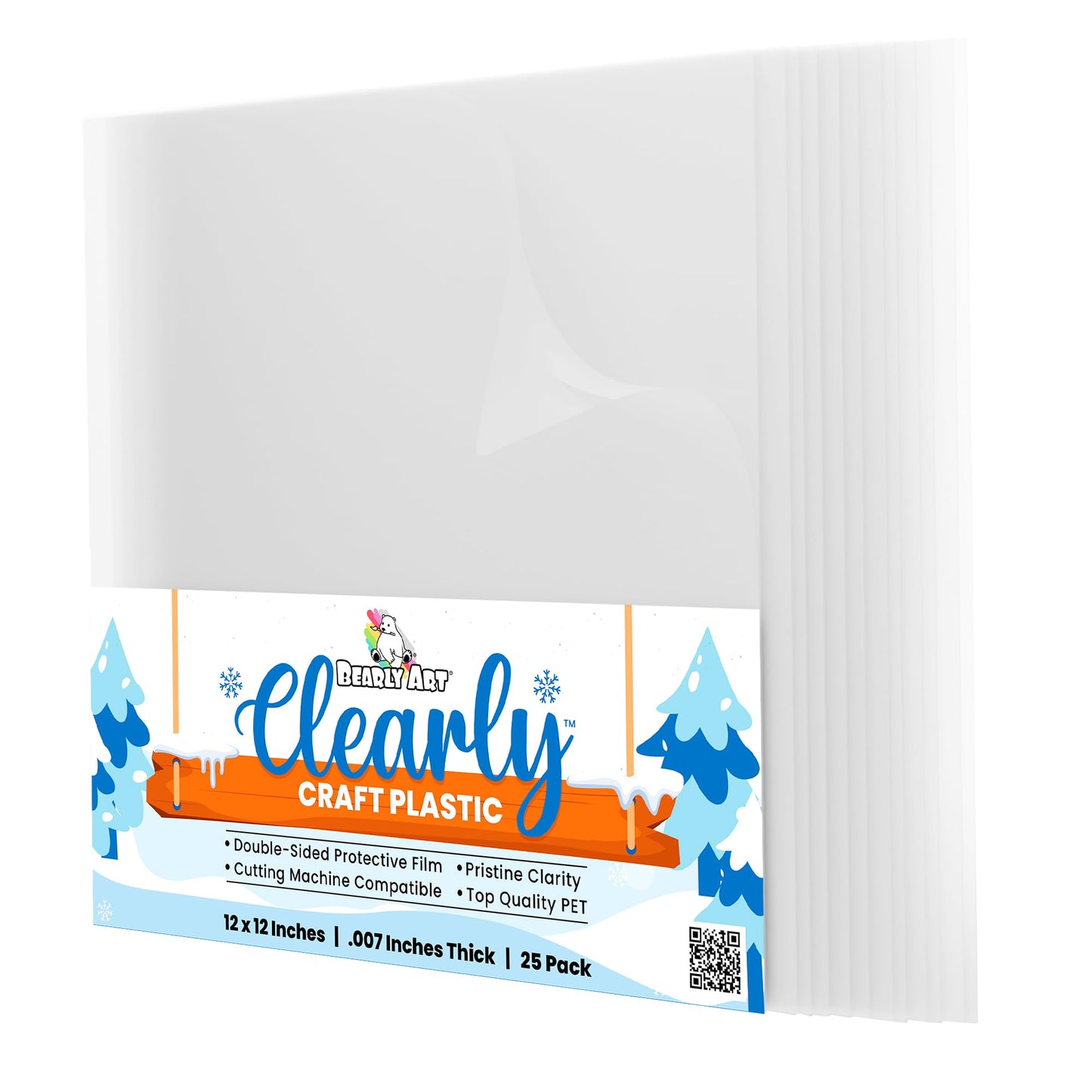 Bearly Art Clearly Craft Plastic - Crystal Clear Acetate Sheets for Crafts 12x12 - .007" - BPA Free - Compatible with Cricut and More - 25 Pack