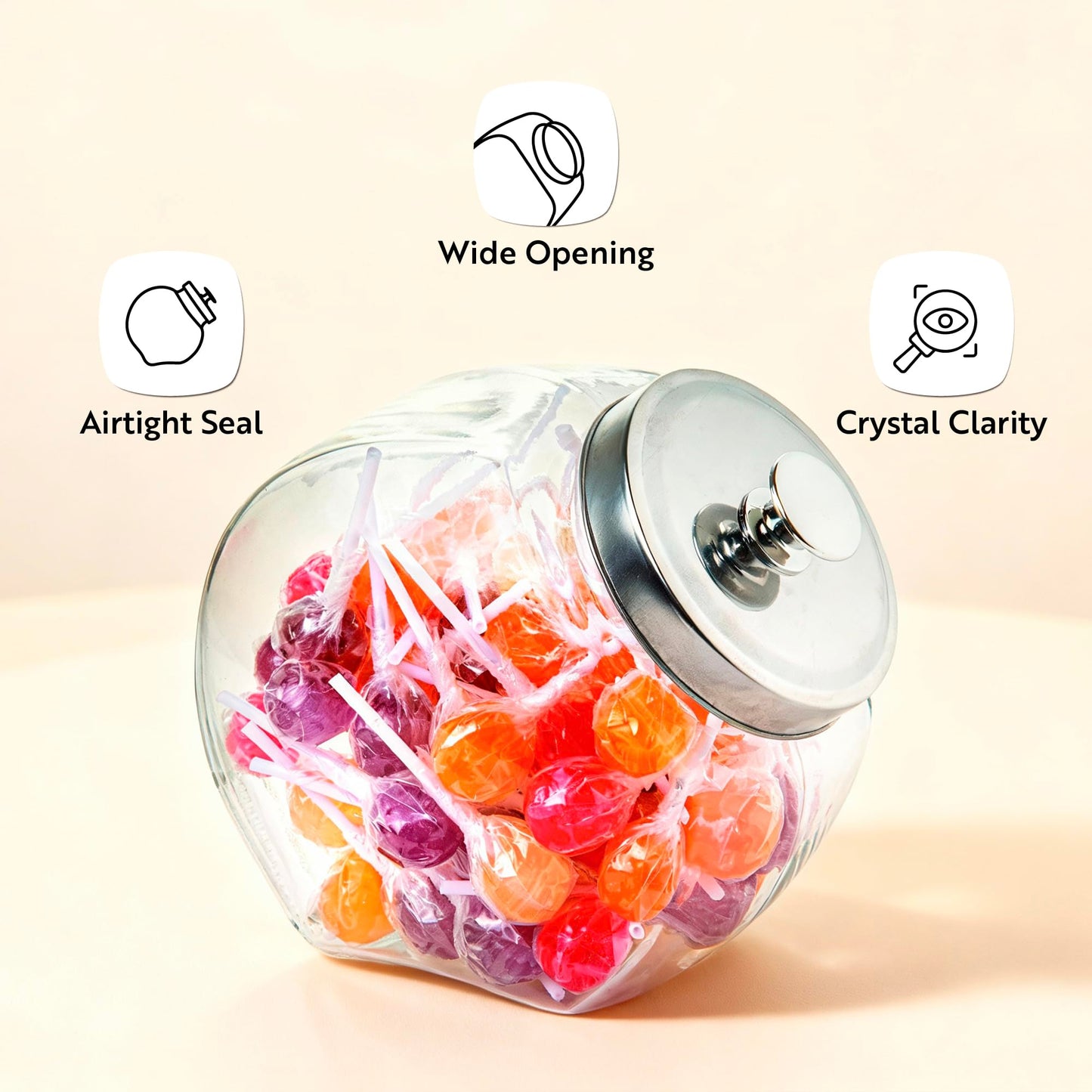 Restaurantware Vetri 0.5 Gallon Penny Jar 1 Durable Candy Jar - With Wide Spout Chrome Lid Clear Glass Cookie Jars For Kitchen Counter Dishwashable