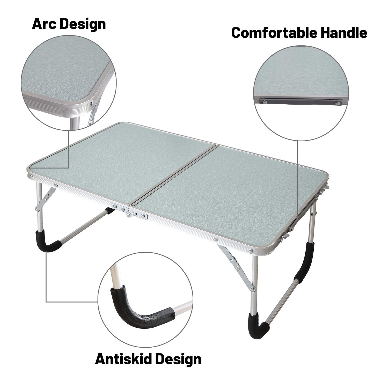 Jucaifu Foldable Laptop Table, Bed Desk, Breakfast Serving Bed Tray, Portable Mini Picnic Table & Ultra Lightweight, Folds in Half with Inner Storage Space (Silvery)