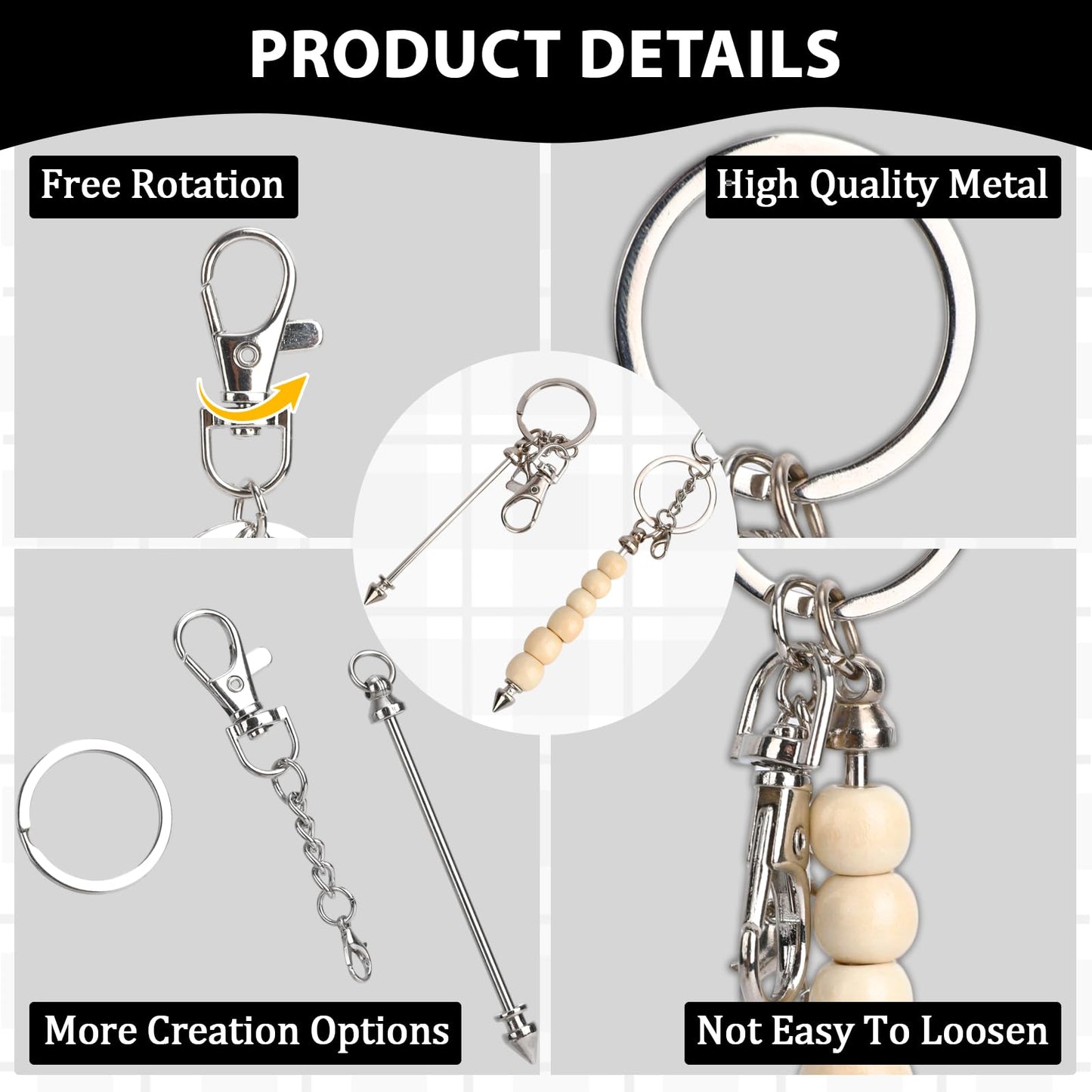 Sploziia 24Pcs Beadable Keychain Bars Bead Keychain Making Kit Gold Beadable Keychains Beaded Items DIY Pendant Metal Blank Key Chain Accessories Bulk for DIY Crafts Jewelry Making Gift