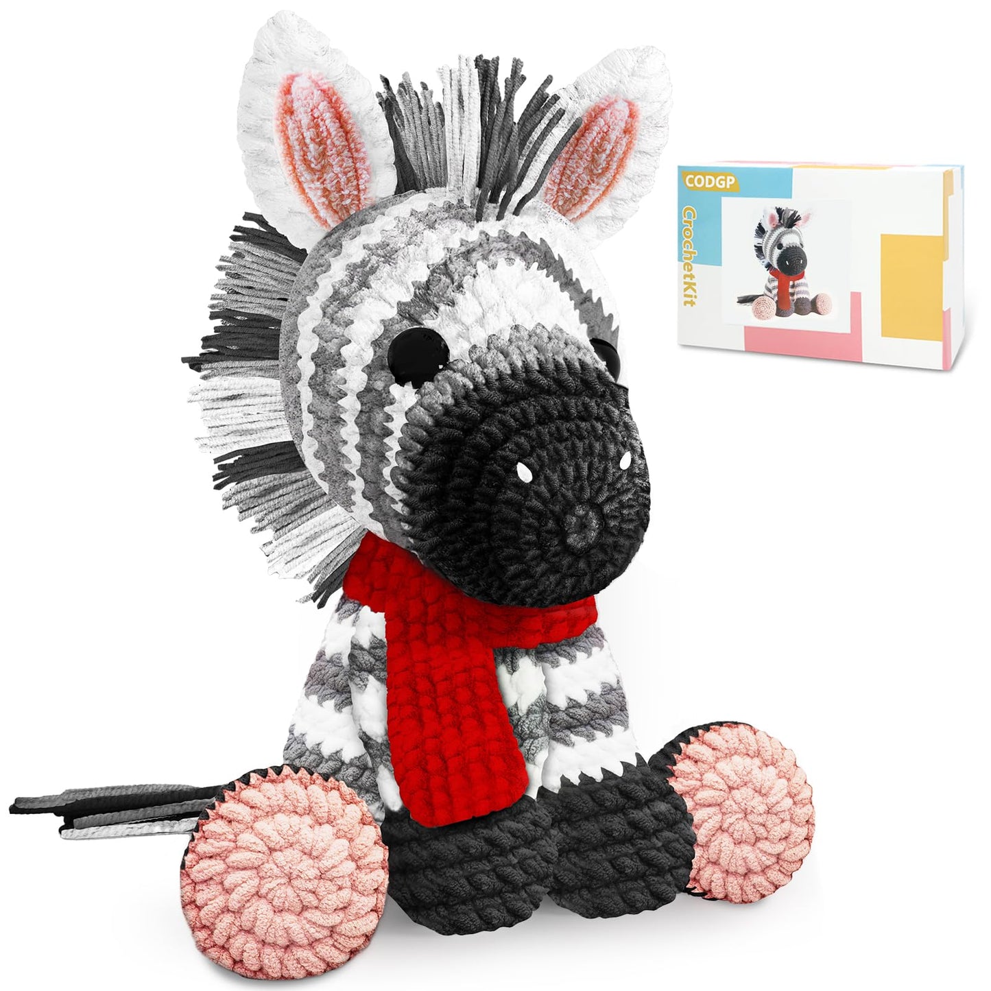 CODGP Crochet Kit for Beginners,11.8in Crochet Animal Kit Zebra,Crochet Starter Kit Gift for Adults with Yarn Sets,Amigurumi Crochet Kit with Step-by-Step Video Tutorials