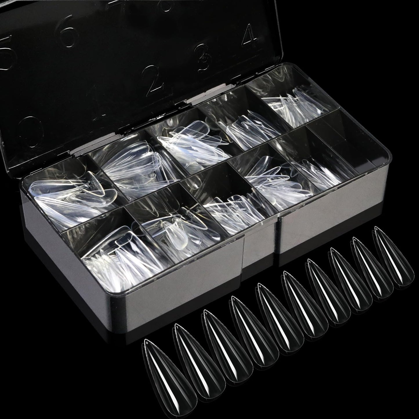 Cycullinyt 500pcs Sculpted XXLong Stiletto Soft Gel Nail Tips, Professional False Nail Tips with Box - 10 Sizes Full Cover Clear Acrylic Press On Fake Nails for Extension Manicure Salon DIY at Home