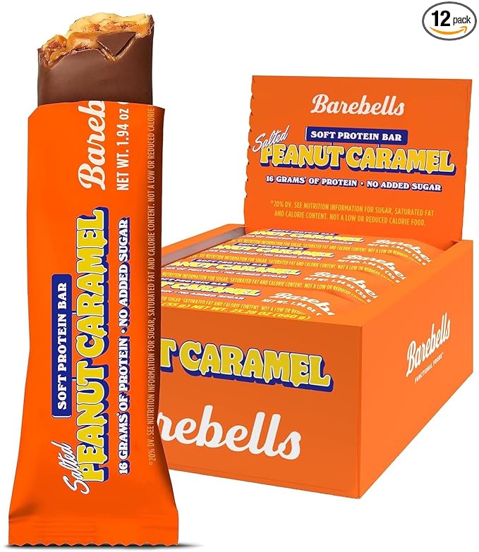 Barebells Soft Protein Bars, Salted Peanut Caramel - 12 Count, 16g High Protein Treats - Chocolate Nutrition Bar with 1g Total Sugars - On The Go Breakfast or Post-Workout Snack