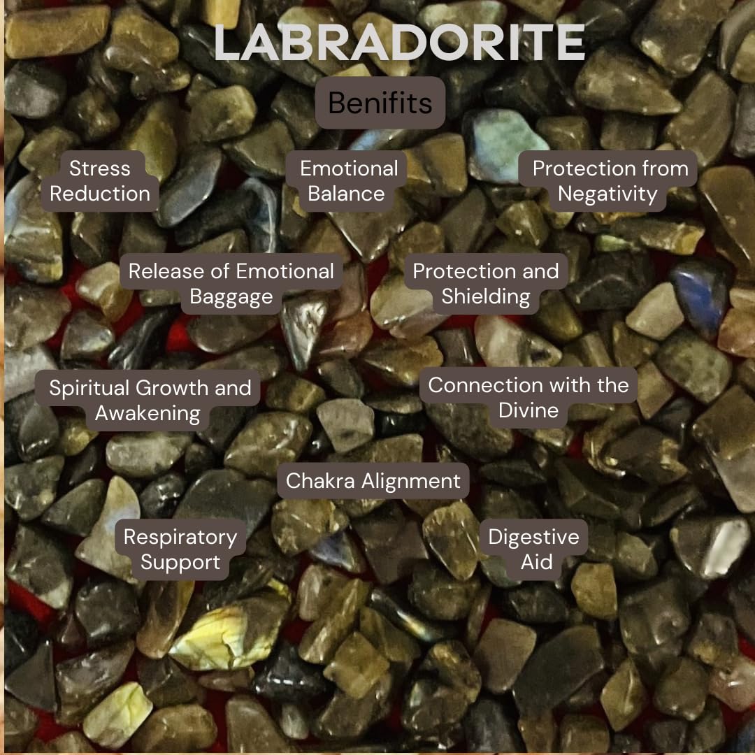 Indian Consigners Natural Crushed Polished Tumbled Gem Stone Chips, Decoration & Healing Crystals (Labradorite)