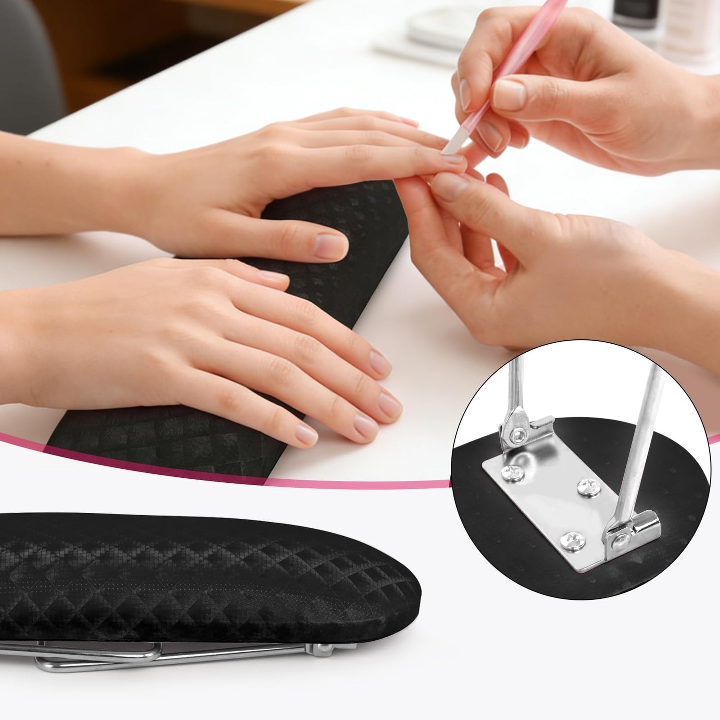Krofaue Arm Rest for Nails Tech, Professional Microfiber Leather Nail Hand Rest Stand Arm Rest for Acrylic Nails Cushion Hand Holder with Non-slip - Nail Technician Use Must Have (Black)