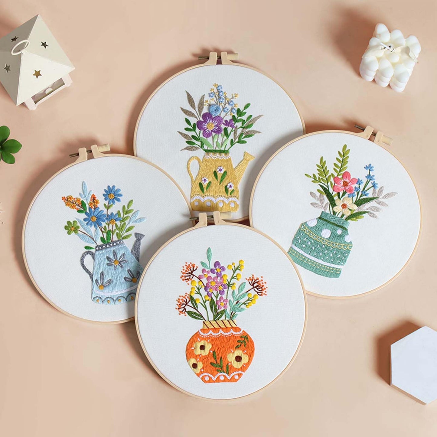 GLTAYLMY 3pcs Embroidery Starter Kit with Vase Pattern, Stamped Cross Stitch Kits for Beginners Adults with Embroidery Hoop and Instructions, Hand Embroidery Kit