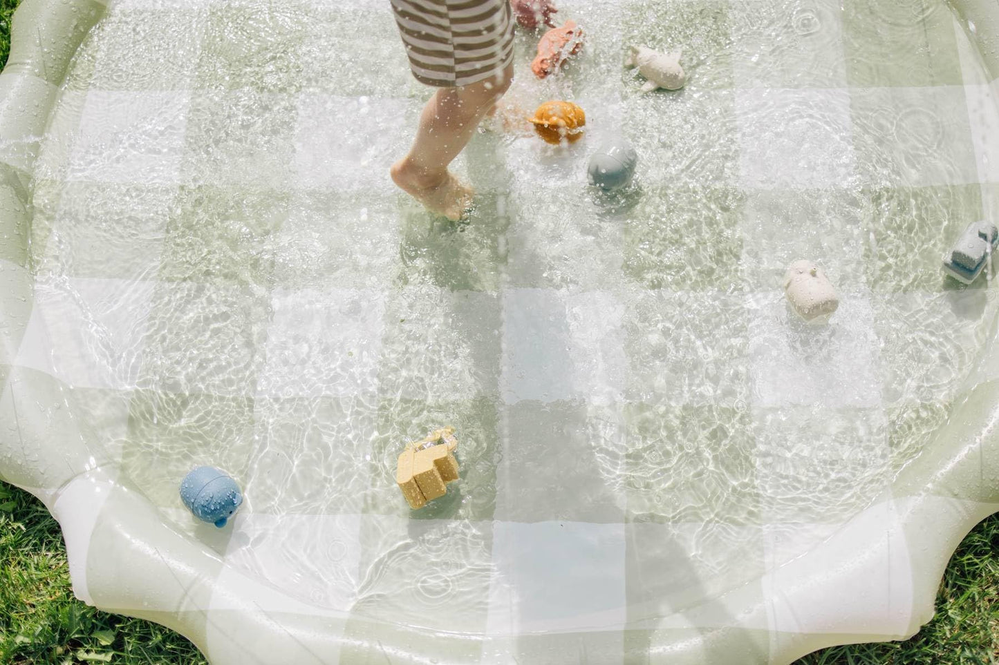 Neutral Gingham Splash Pad for Kids - Outdoor Sprinkler for Kids & Toddlers, Water Mat Sprinkler Toy-Splash Pool 67in
