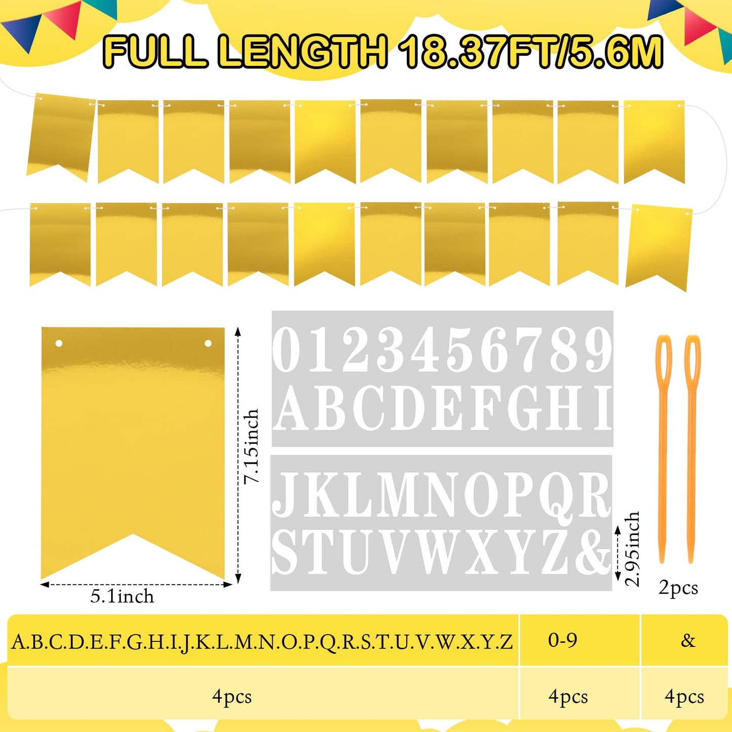 Mooliwe 171 Pcs DIY Custom Banner Kit Make Your Own Customizable Sign for Birthday Wedding Party Decoration Include 20 Paper Pennant 148 Letters and Numbers Rope Threading Device(Mirror Gold)