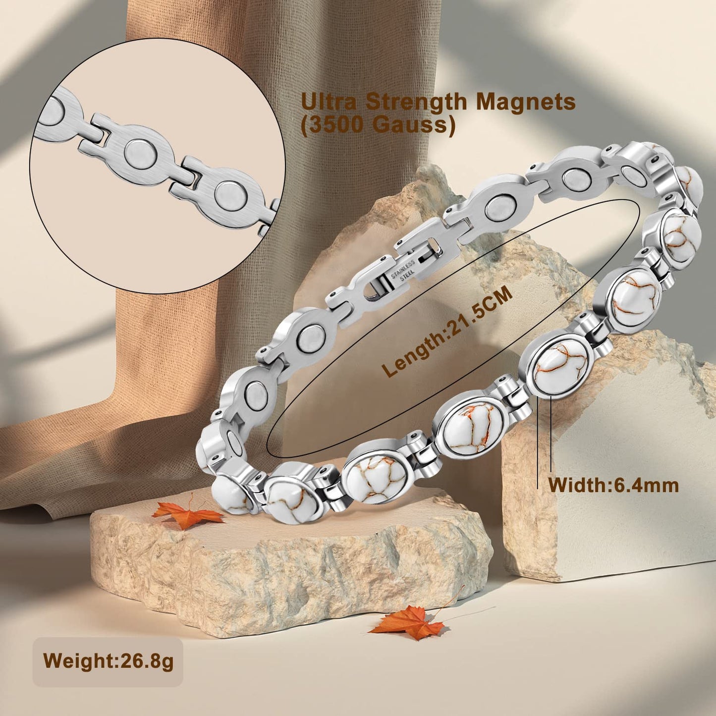 JEROOT Ultra Strength Magnetic Bracelet for Women | 3500-6000 Gauss Neodymium Magnets | Magnetic Therapy Jewelry with Adjustable Tool & Gift Packaging