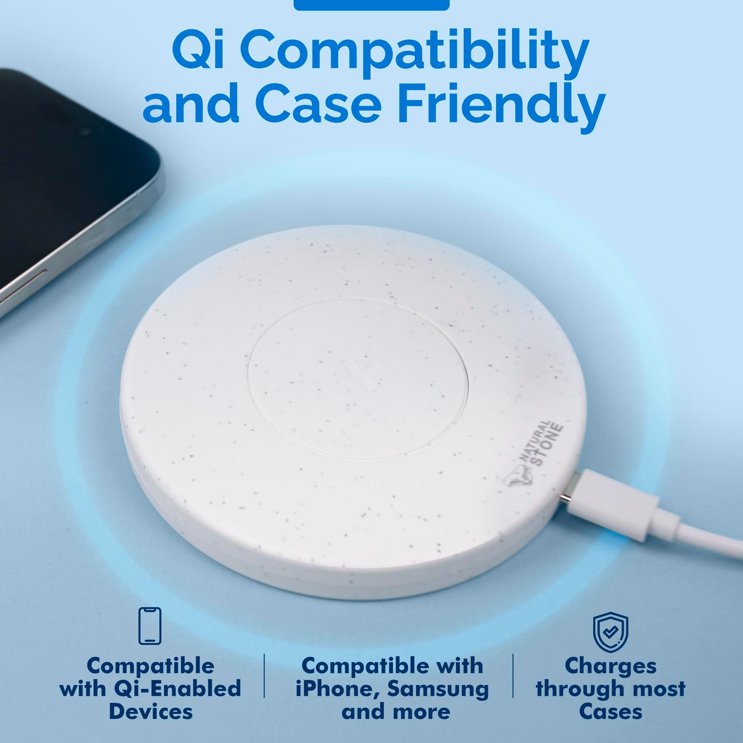 15W Fast Wireless Charger – Stone Wireless Charging Pad w/ 20W USB-C Adapter, LED Indicator, Overheat & Short Circuit Protection